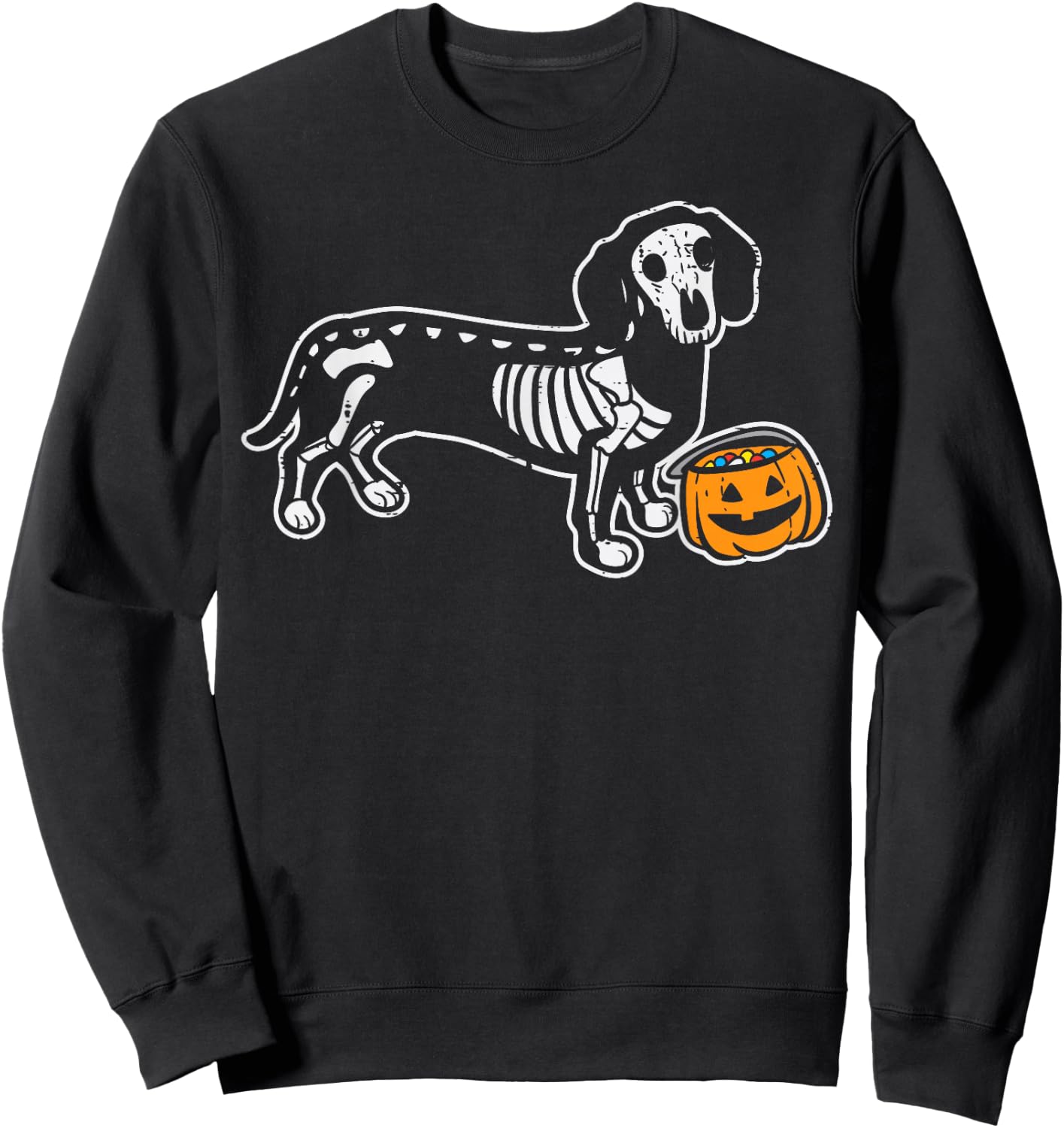 Dachshund Skeleton Jack O Lantern Funny Halloween Wiener Dog Sweatshirt - Sweatshirt | Black