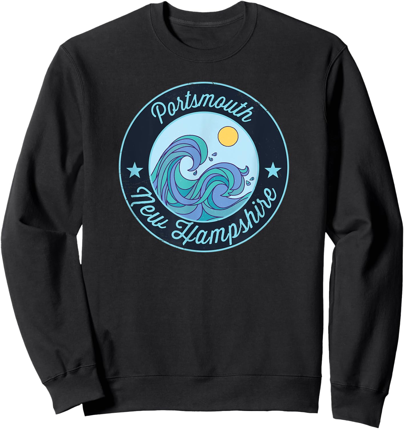 Portsmouth NH New Hampshire Souvenir Nautical Surfer Graphic Sweatshirt - Sweatshirt | Black