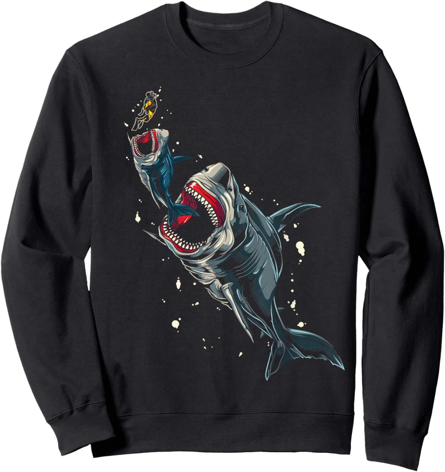 Ocean Sea Monster Hunting Megalodon Scuba Diver Gift Shark Sweatshirt - Sweatshirt | Black