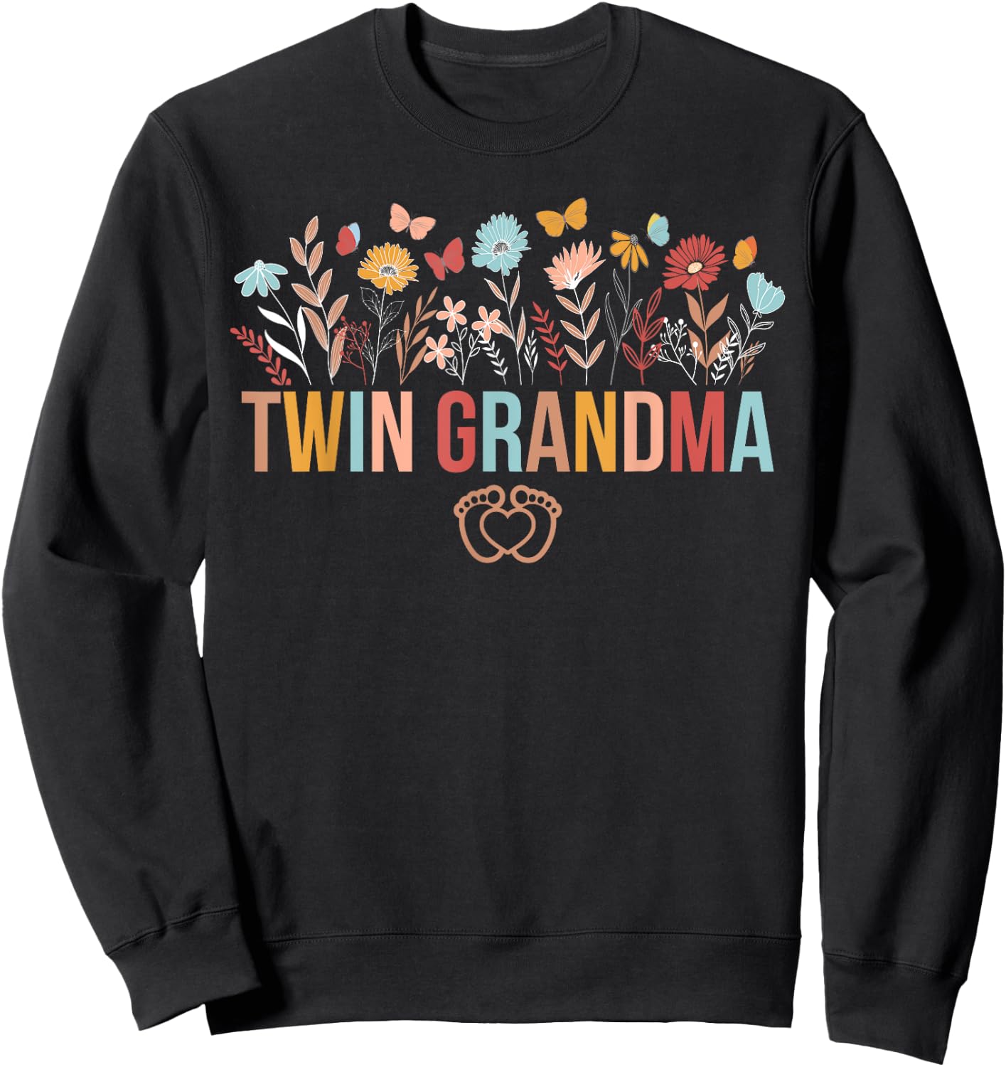 Twin Grandma Flowers Twin Grandmother Of Twins Sweatshirt - Sweatshirt | Black