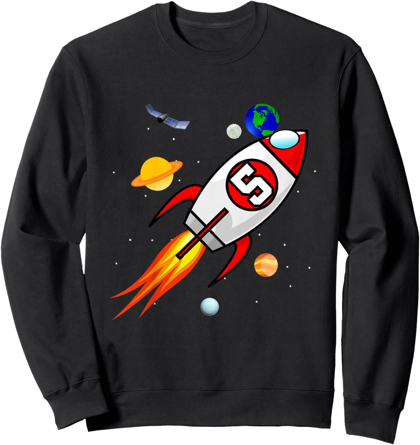 5 Year Old Spaceship Rocket Birthday Astronaut Girl Boy Gift Sweatshirt - Sweatshirt | Black