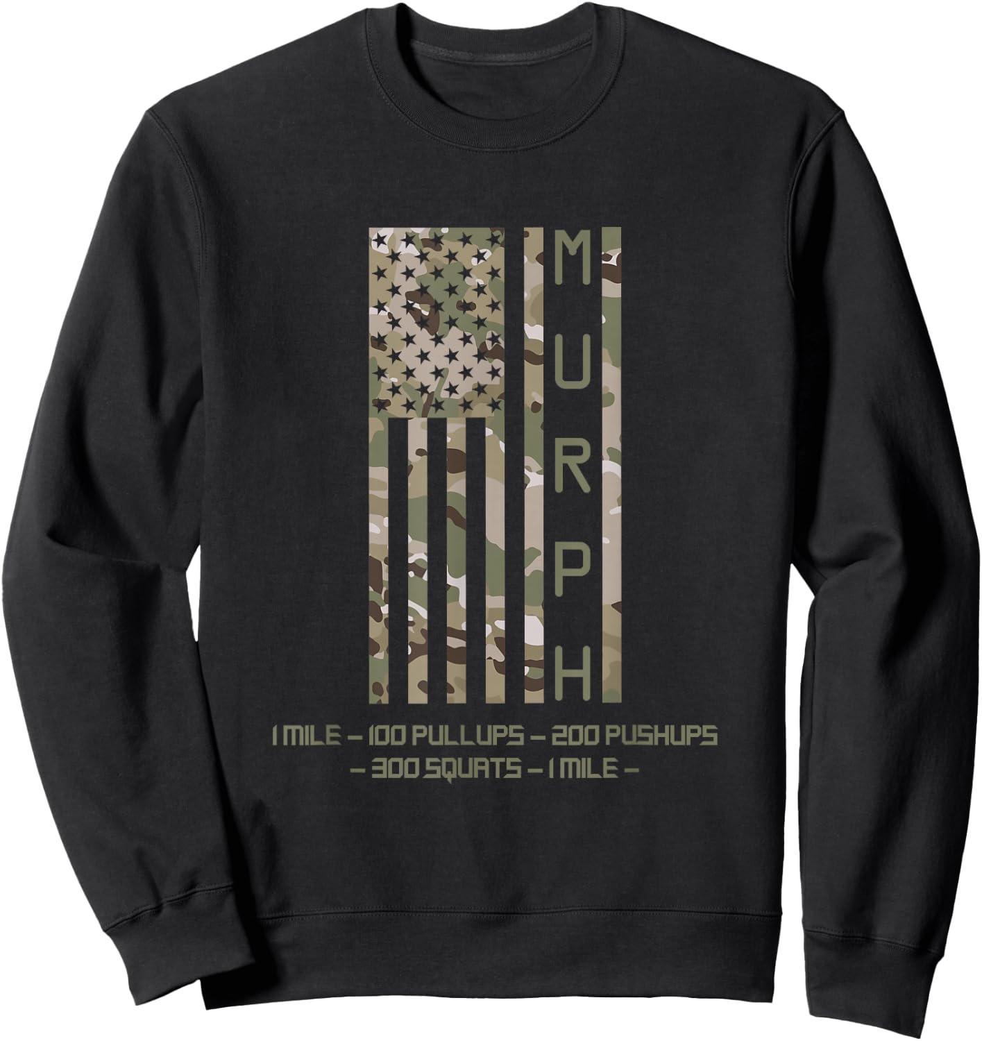 Murph Memorial Day Workout WOD Cam Multi Camo Flag vertical Sweatshirt - Sweatshirt | Black