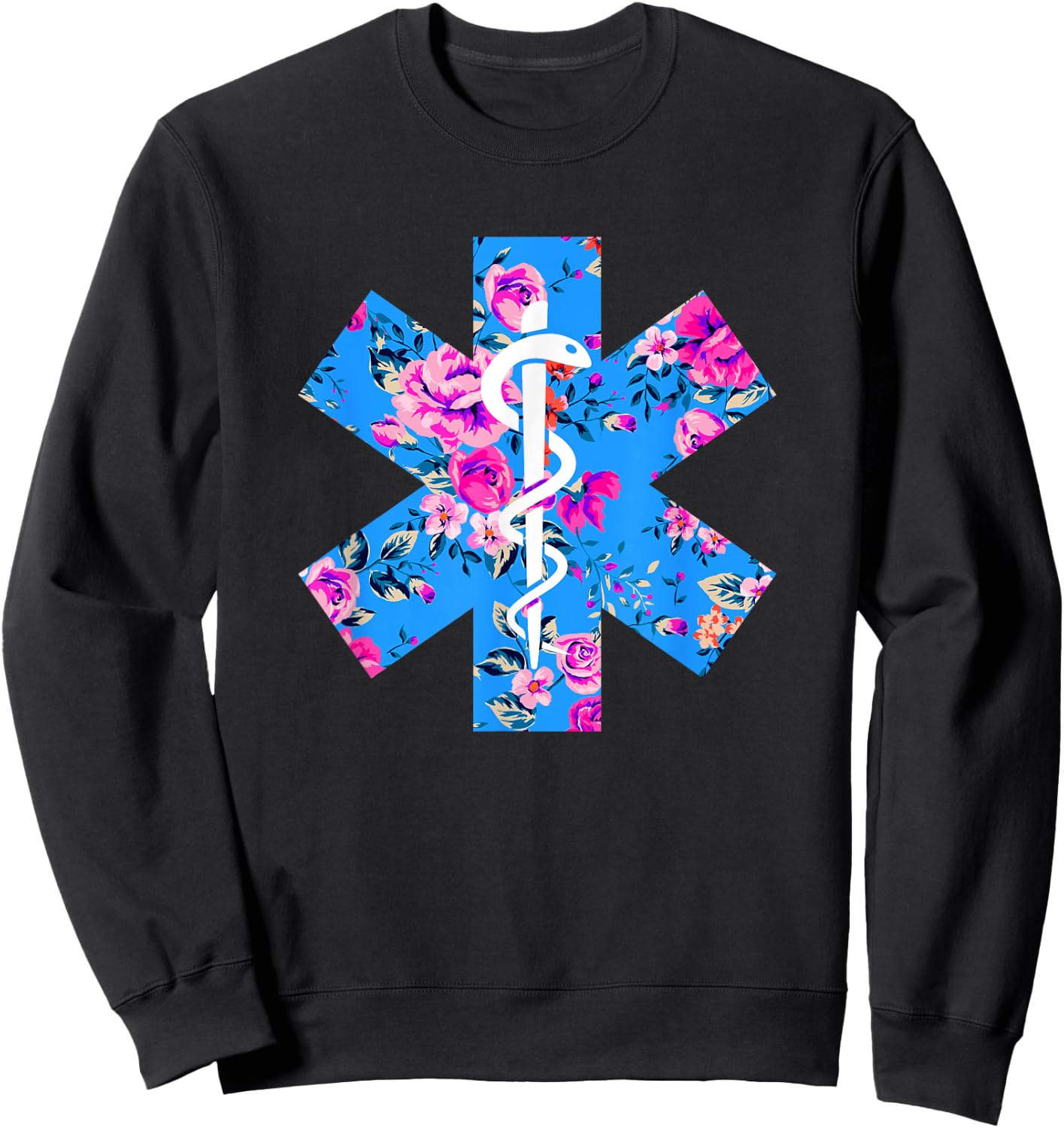 EMT, Floral EMT, EMS Paramedic Shirt, EMT Gift, EMT EMS Sweatshirt - Sweatshirt | Black