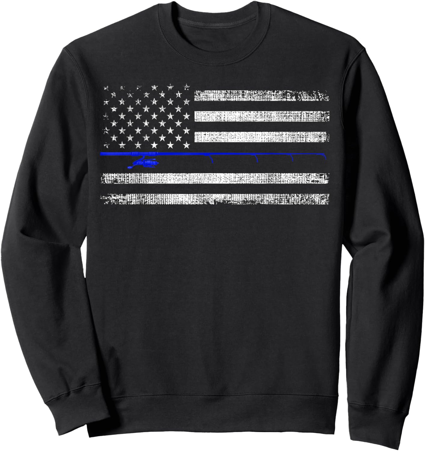 American Flag Distressed Fishing Sweatshirt - Sweatshirt | Black