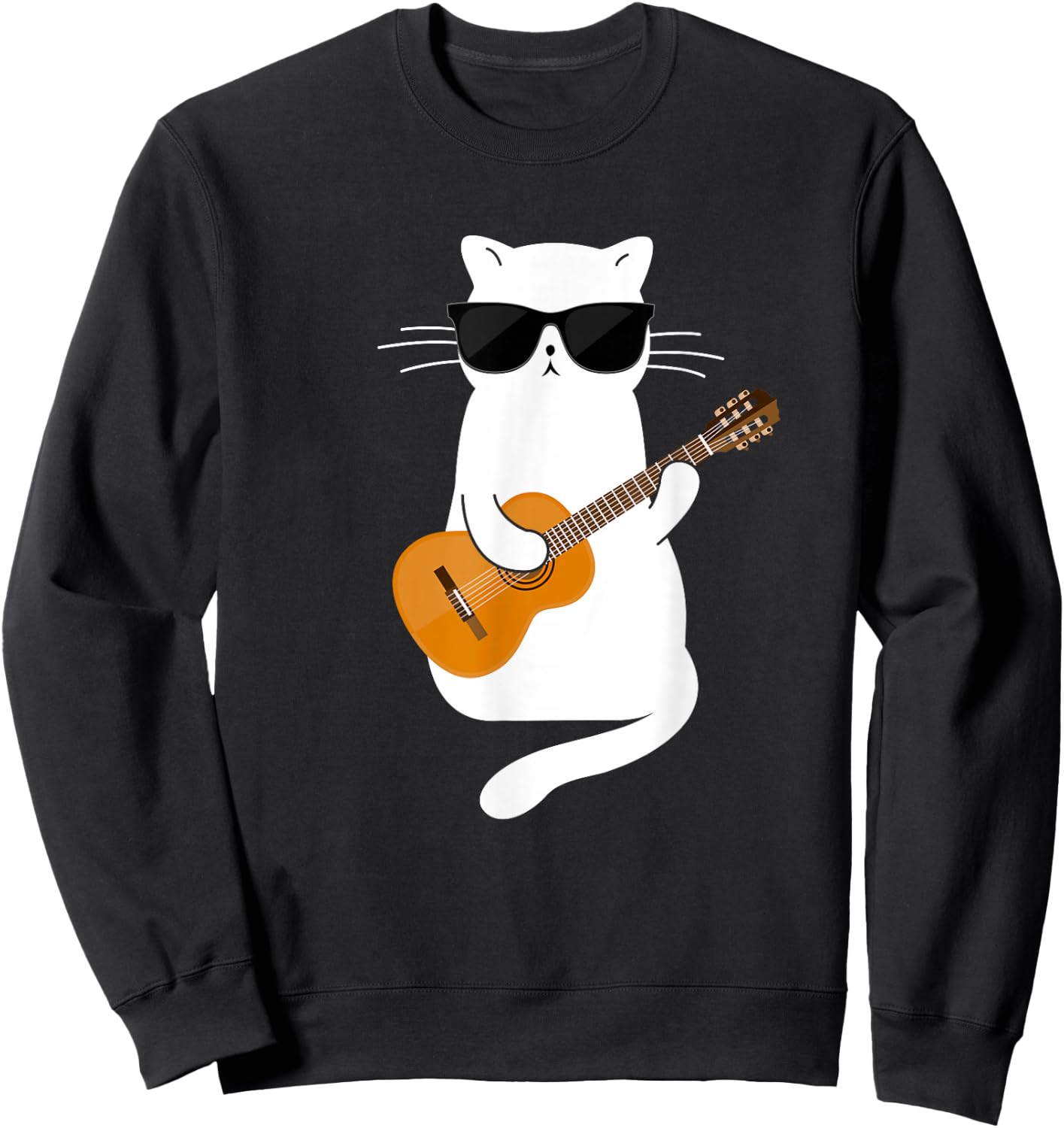 Cat Wearing Sunglasses Playing Guitar Guitarist Small Sweatshirt - Sweatshirt | Black