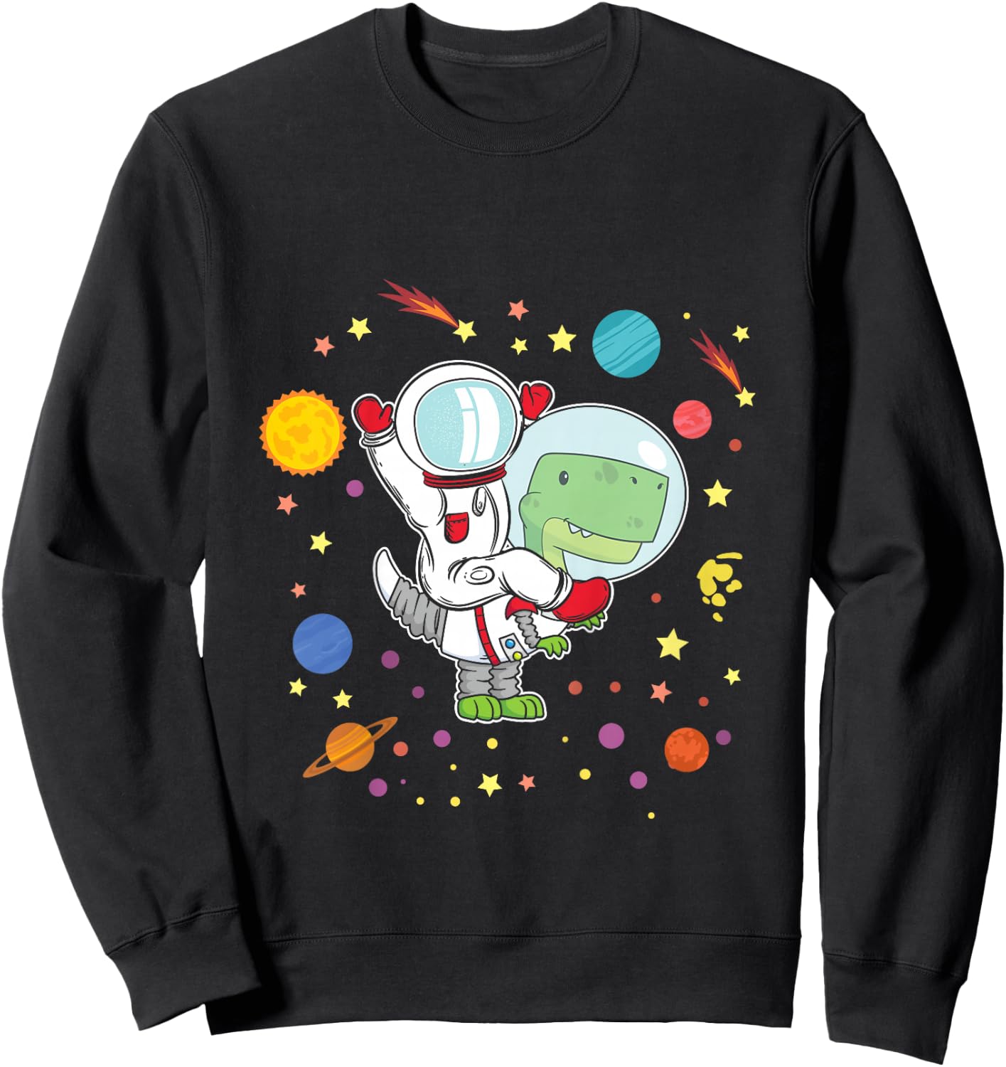 Astronaut T-Rex Dinosaurs Spaceman Dino Space Solar System Sweatshirt - Sweatshirt | Black