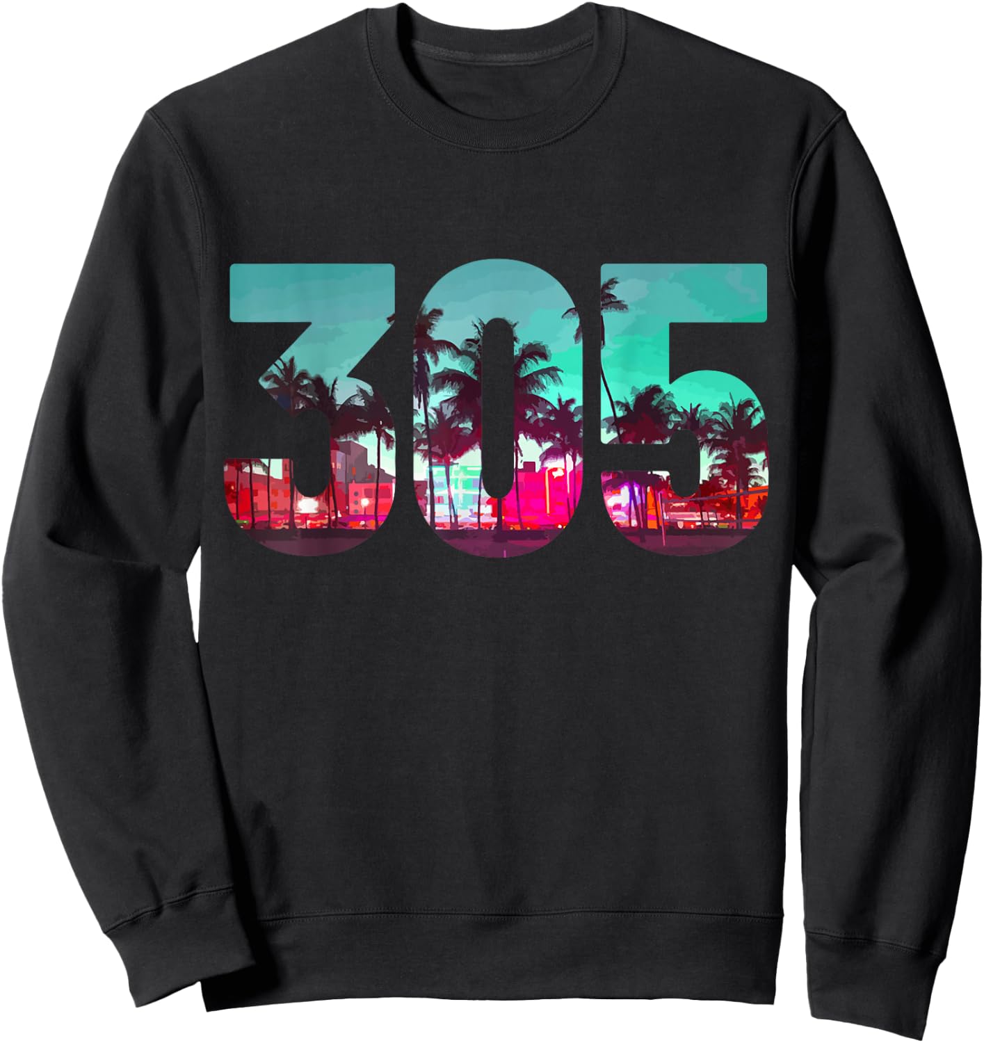 Miami 305 Area Code Florida Vintage Palm Trees Pride Retro Small Sweatshirt - Sweatshirt | Black