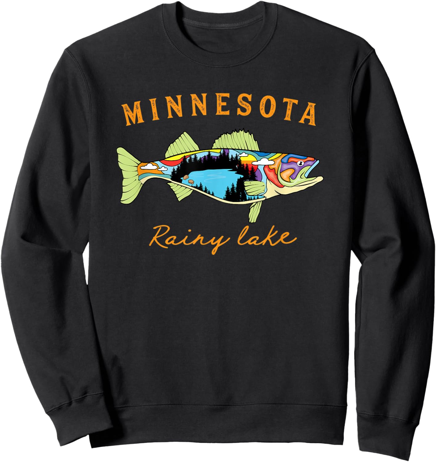 Cool Fisherman Minnesota Rainy Lake Fisher Walleye Fishing Sweatshirt - Sweatshirt | Black