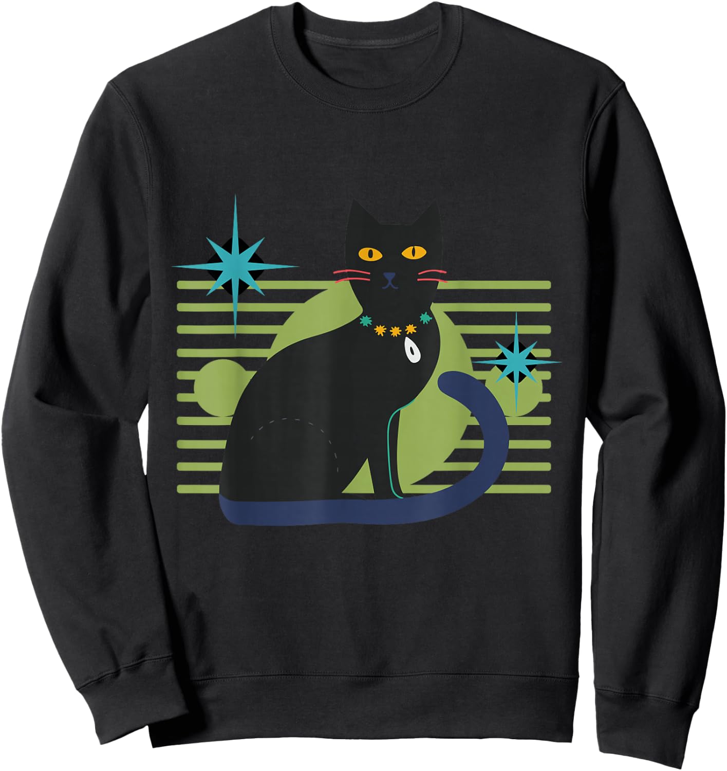 Cat Midcentury Atomic Age Retro Geometric Mid Century Feline Sweatshirt - Sweatshirt | Black