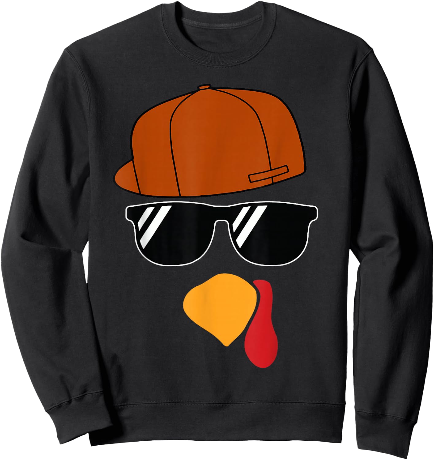 Boys Turkey Face Thanksgiving Trucker Hat Glasses Kids Sweatshirt - Sweatshirt | Black