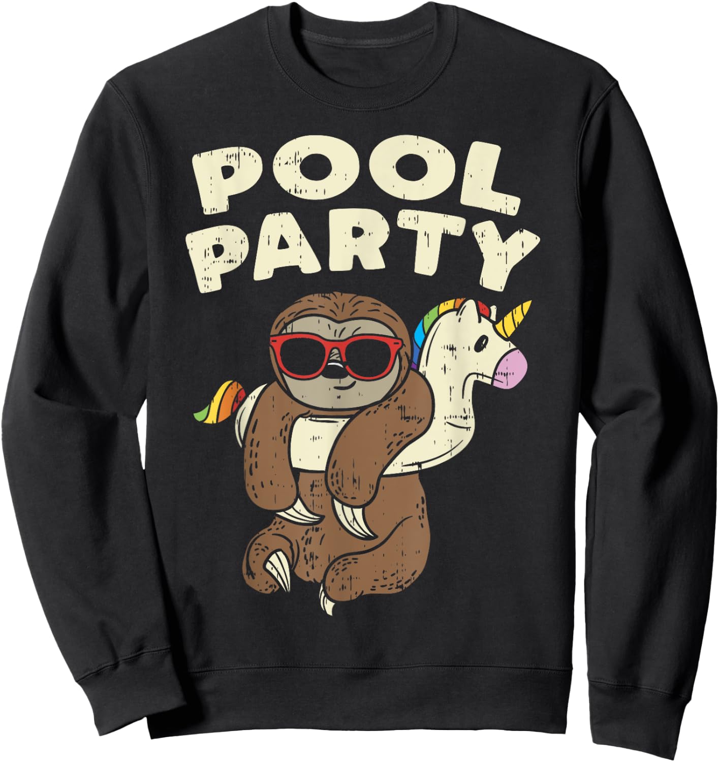Pool Party Sloth Funny Animal Lover Birthday Party Kids Gift Sweatshirt - Sweatshirt | Black