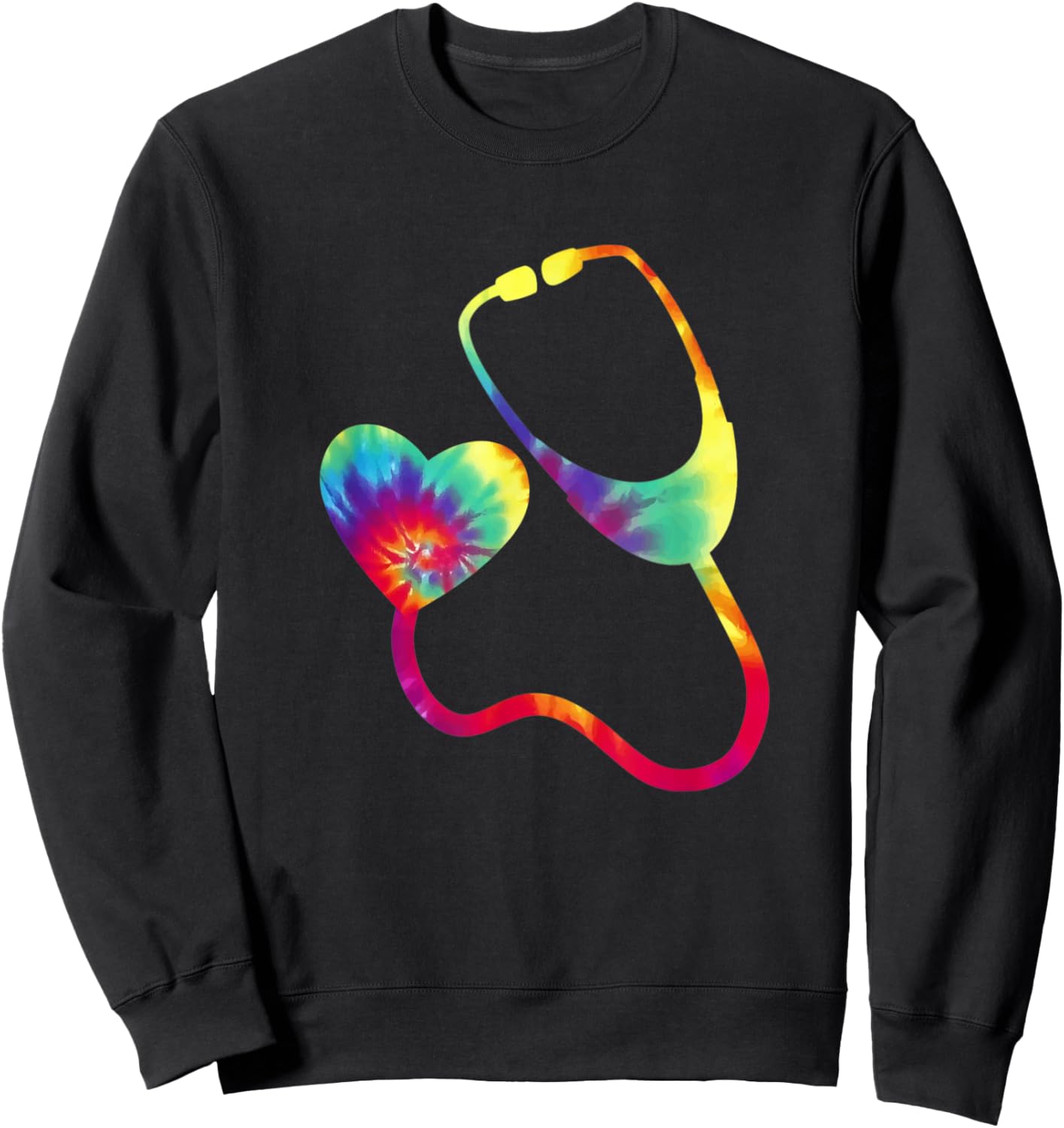 Doctor or Nurse Stethoscope Colorful Rainbow Tie Dye Sweatshirt - Sweatshirt | Black