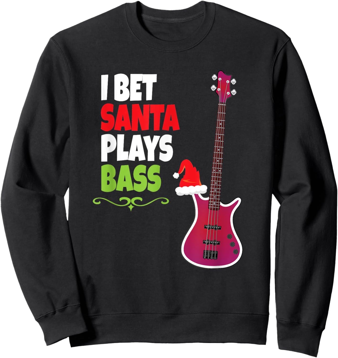 Gift Bass Guitar Player - Cool Santa Christmas Sweatshirt - Sweatshirt | Black