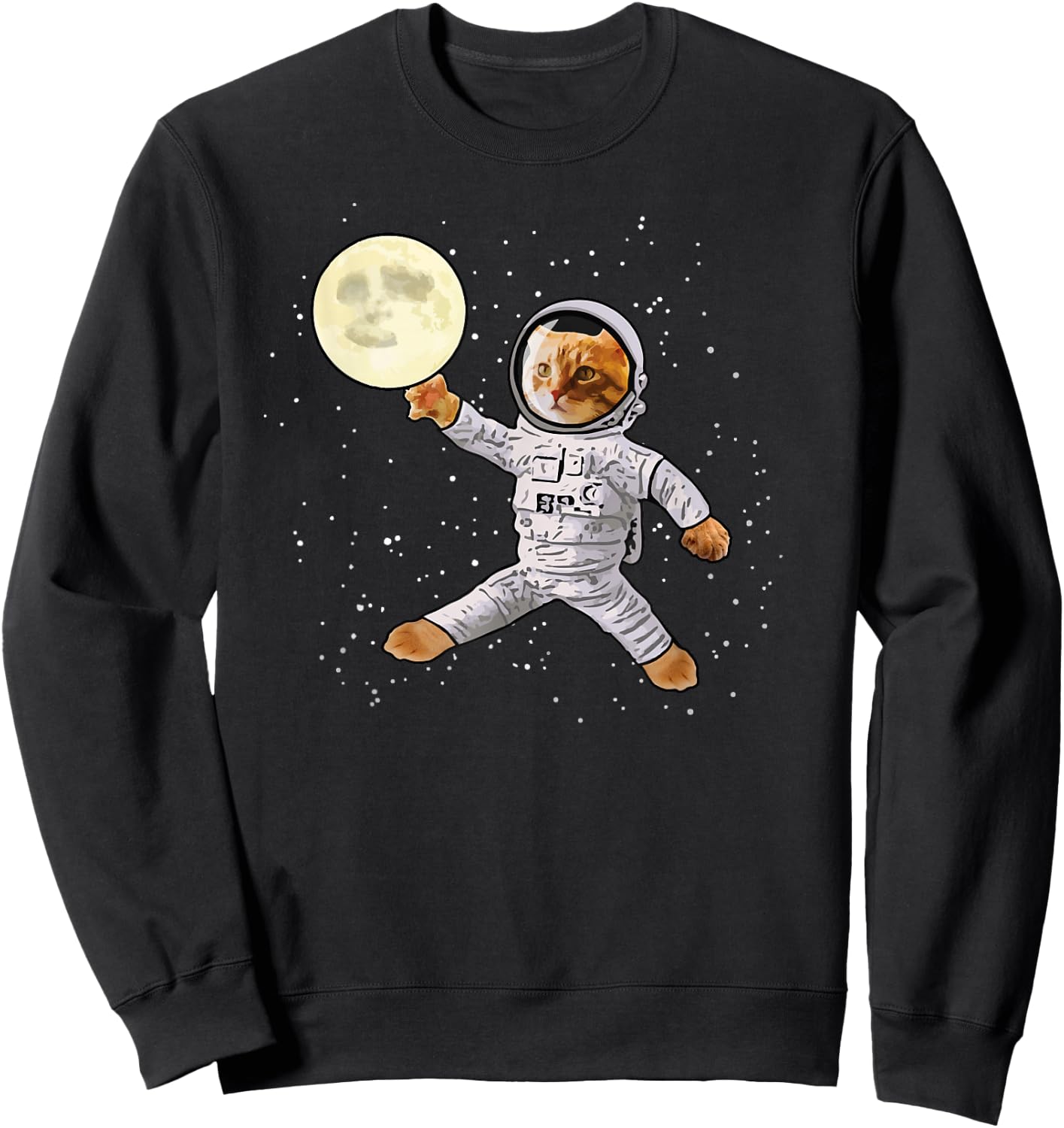 Astronaut Cat in Space Playing With the Moon Funny Men Women Kids Sweatshirt - Sweatshirt | Black