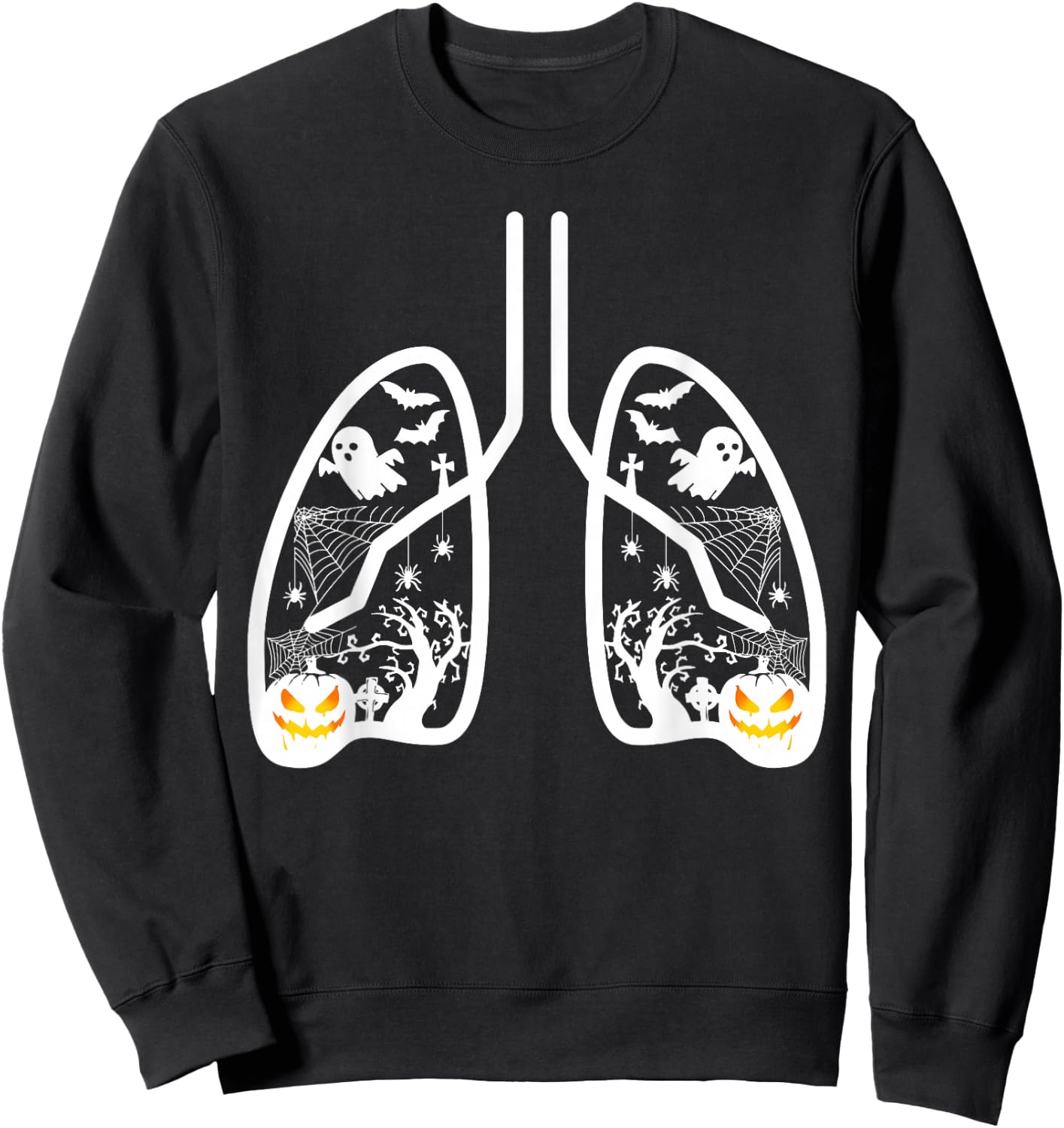 Retro Respiratory Therapist RT Lung Ghost Pumpkin Halloween Sweatshirt - Sweatshirt | Black