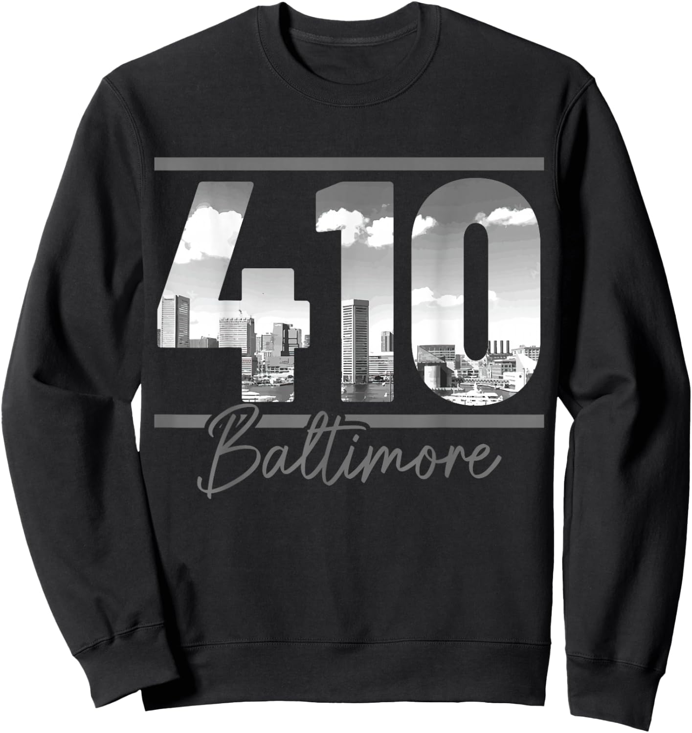 Baltimore 410 Area Code Skyline Maryland Vintage Sweatshirt - Sweatshirt | Black