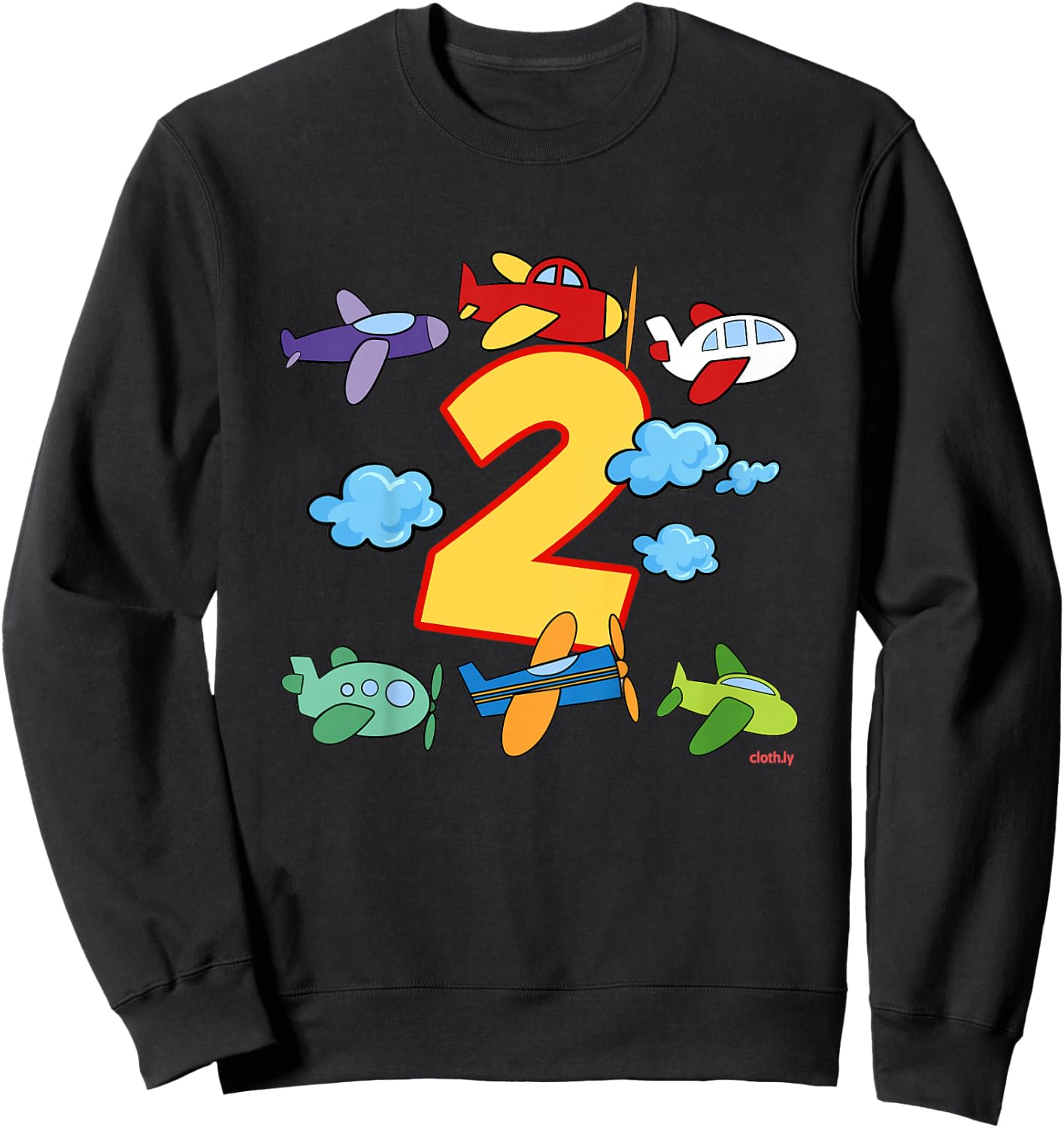Kids 2nd Birthday Boys Airplane Pilot 2 Years Birthday Sweatshirt - Sweatshirt | Black