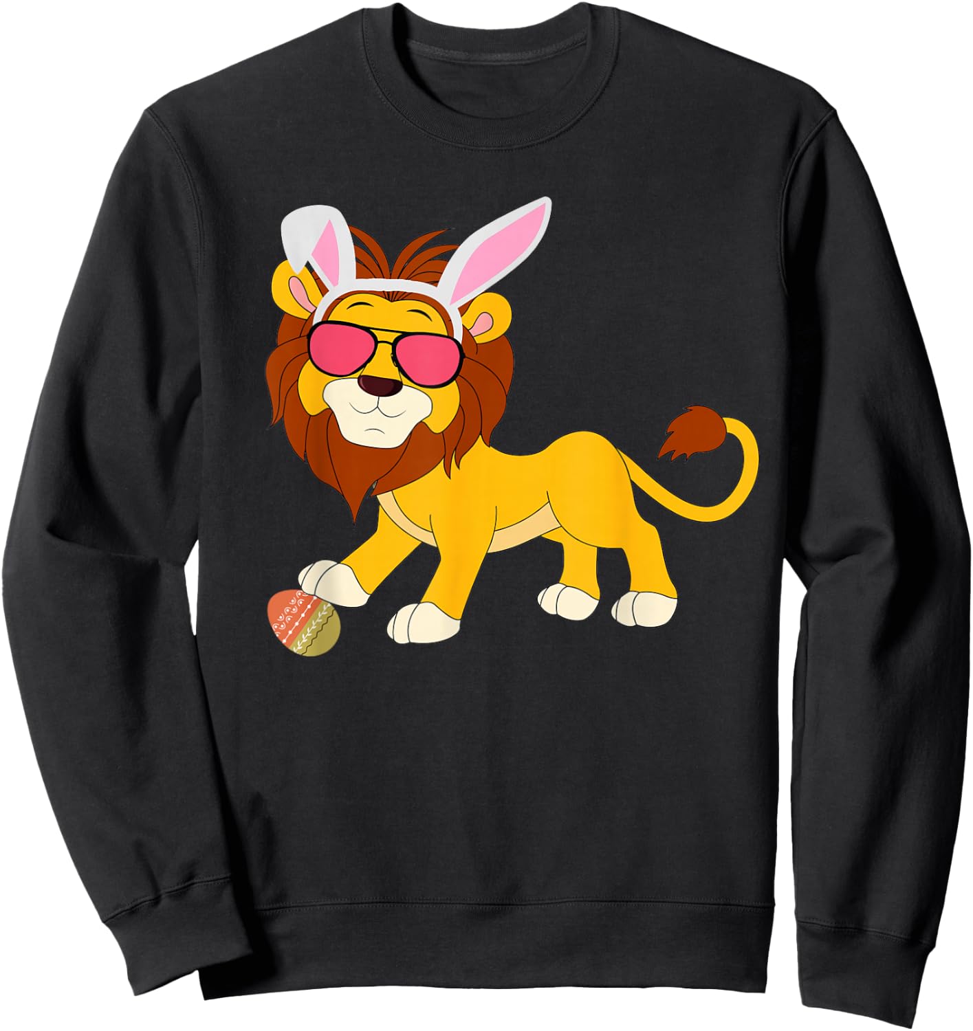 Lion Bunny Ears With Shades on an Easter Day Egg Sweatshirt - Sweatshirt | Black