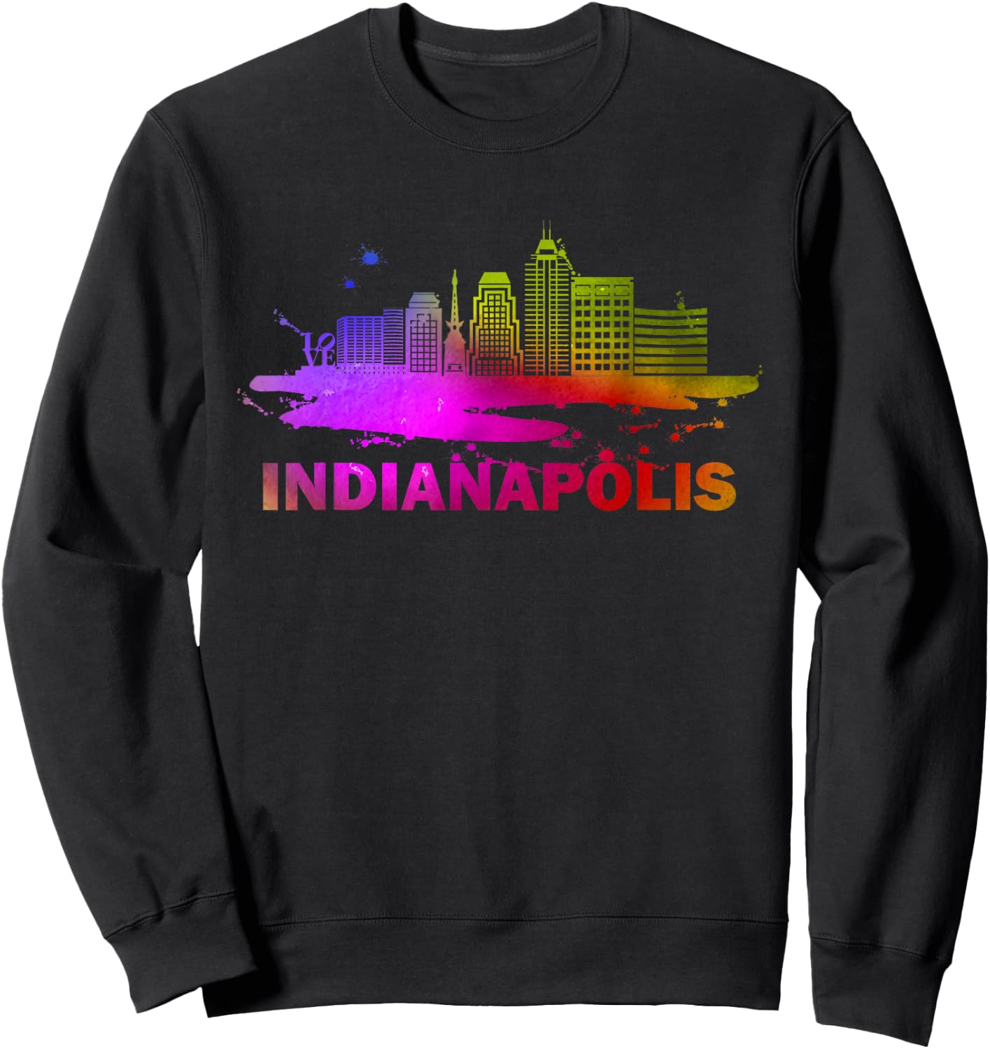 Indianapolis Indiana Home State Outfits & Designs Adult Retro Modern Fit Classic Fit Short Sleeve Black - Small - Modern Indianapolis Skyline Cityscape Souvenir Sweatshirt - Sweatshirt | Black
