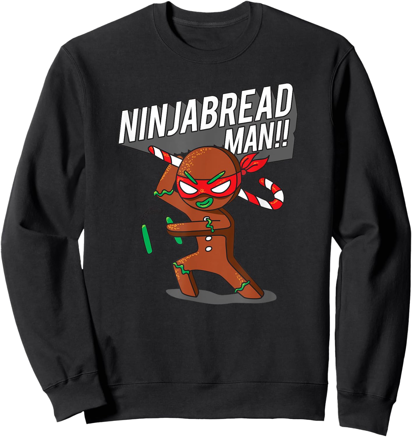 Funny Christmas Ninja Gingerbread Man Sweatshirt - Sweatshirt | Black