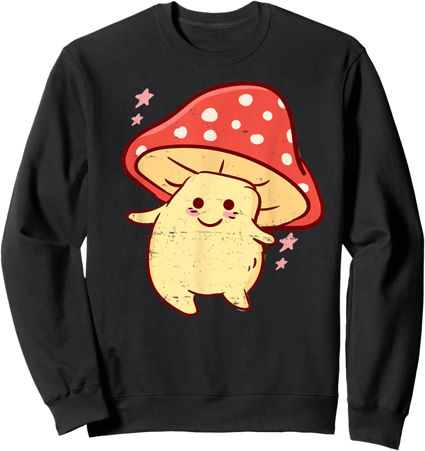 Cute Kawaii Anime - Mushroom - Fly Agaric Aesthetic Japanese Sweatshirt - Sweatshirt | Black