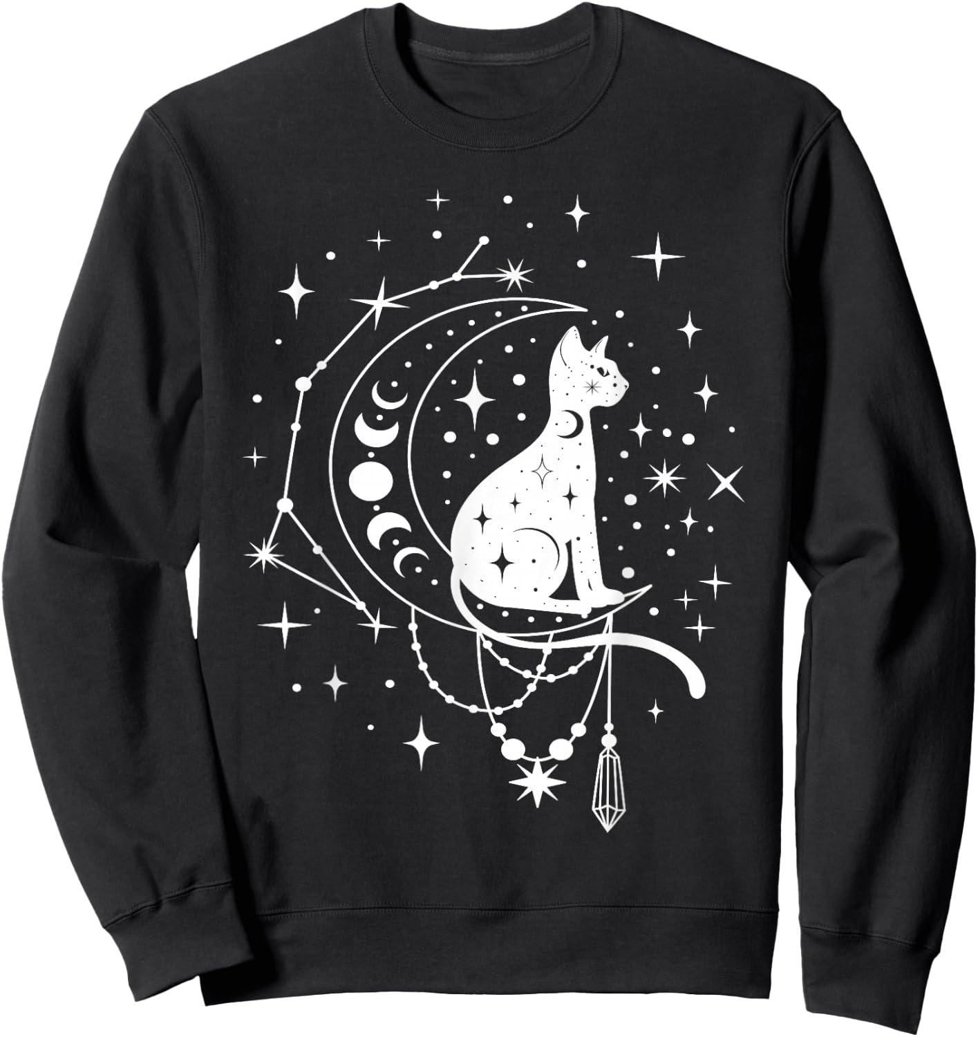 Celestial Cat, Crescent Moon, Star Constellation, Astrology Sweatshirt - Sweatshirt | Black