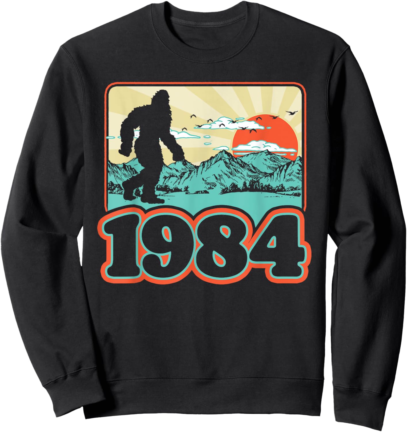 Retro Bigfoot Mountains 40th Birthday 1984 Sasquatch Forty Sweatshirt - Sweatshirt | Black