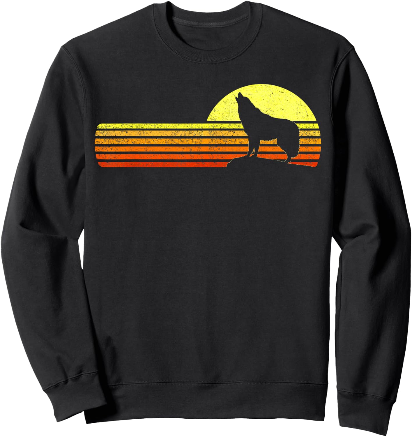 Alpha Wolf Retro Vintage Sun I Love Wolves Men's Women's Sweatshirt - Sweatshirt | Black
