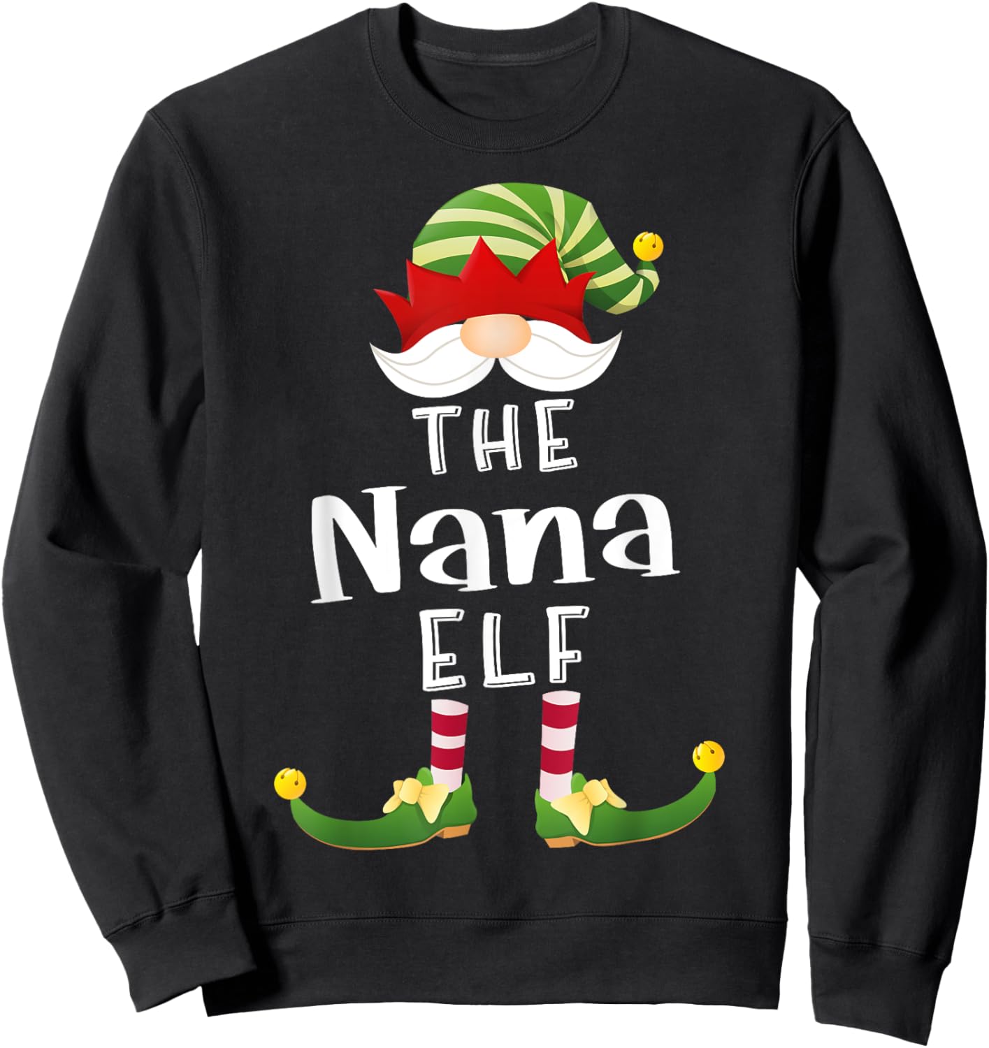 Nana Elf Group Christmas Funny Pajama Party Sweatshirt - Sweatshirt | Black