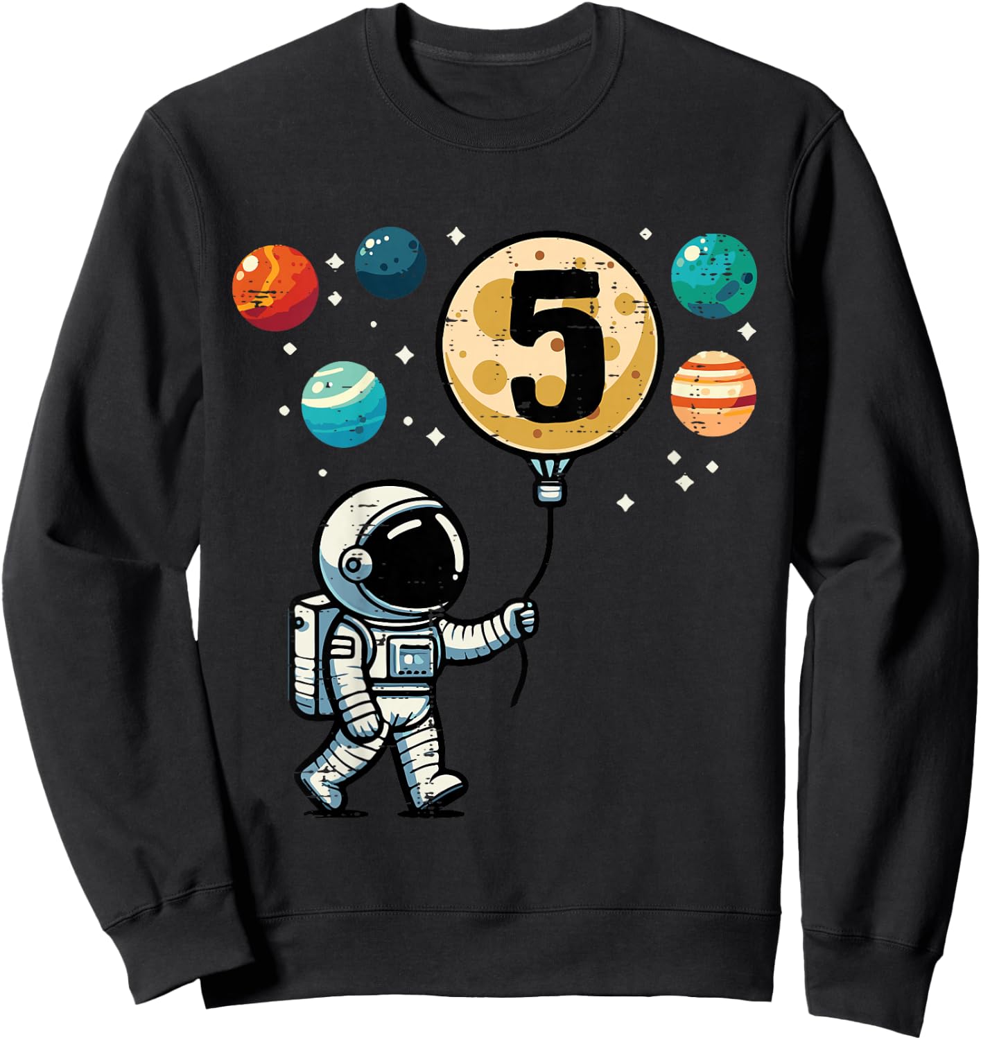 Kids 5th Birthday Astronaut Planets 5 Year Old Bday Boys Kids Sweatshirt - Sweatshirt | Black
