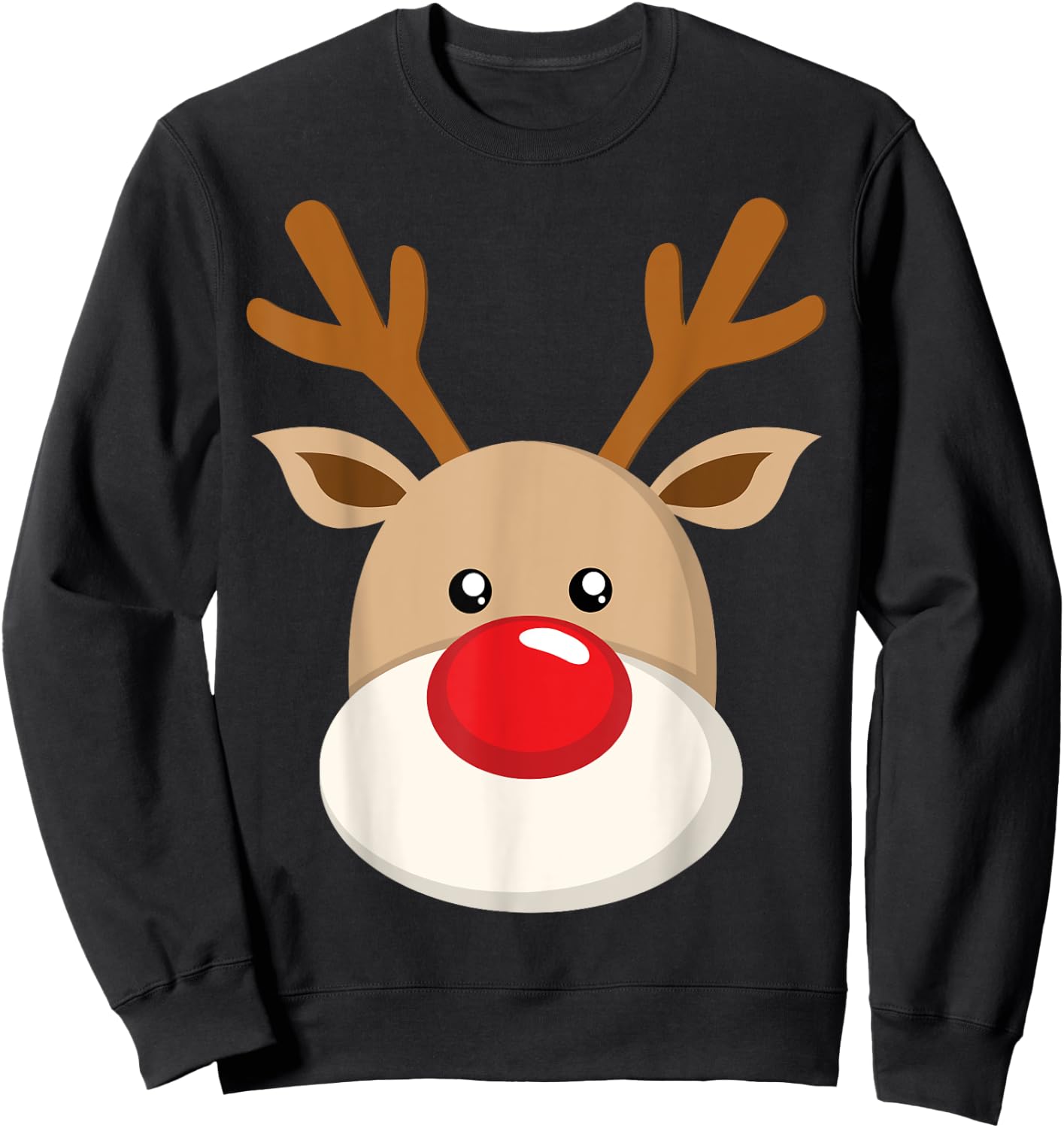 Cute Reindeer Rudolph Red Nose Christmas Antlers Sweatshirt - Sweatshirt | Black