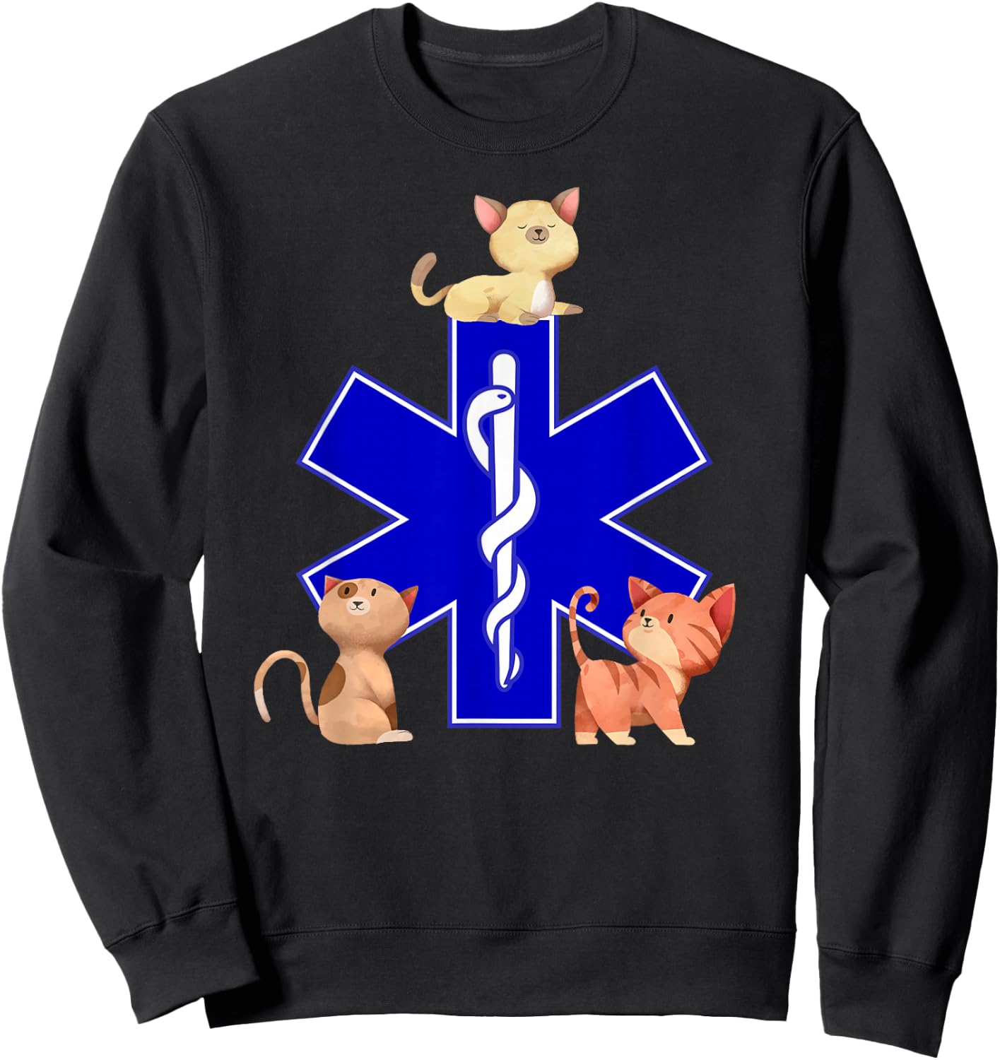 EMS Cat Lover Cute Cats EMT Cat Mom EMS Star of Life Gift Sweatshirt - Sweatshirt | Black