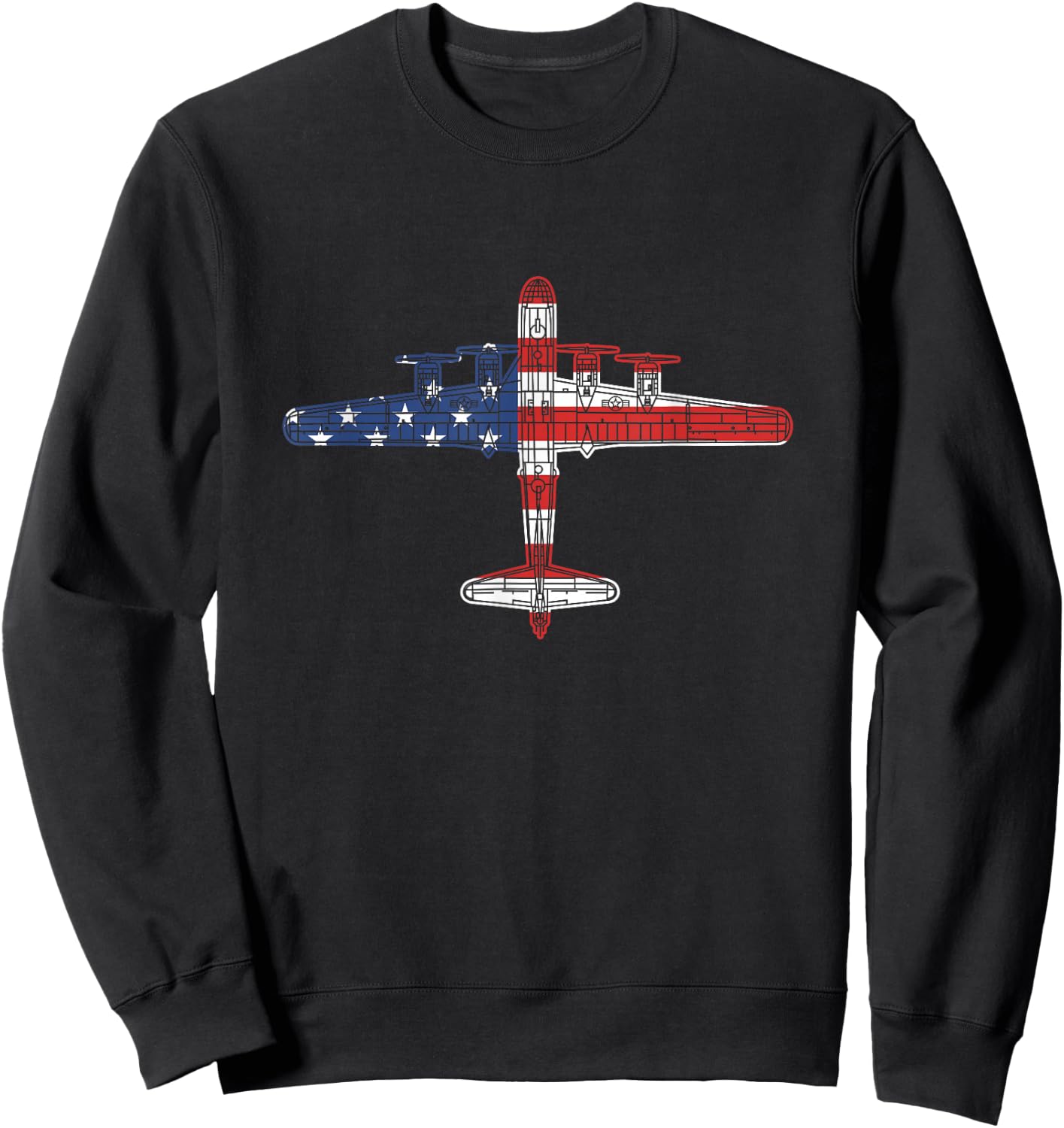 B-29 Superfortress Aircraft Schematic American Flag B29 Sweatshirt - Sweatshirt | Black