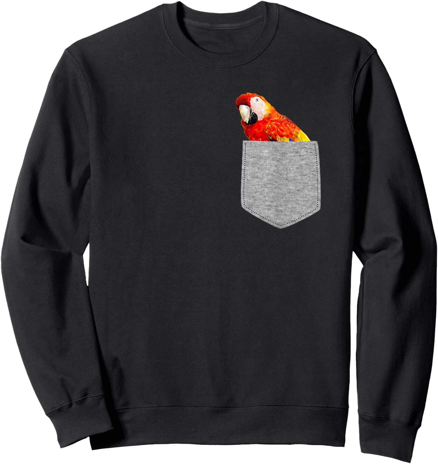 Fake Pocket Red Macaw Parrot Funny Bird Cool Novelty Sweatshirt - Sweatshirt | Black