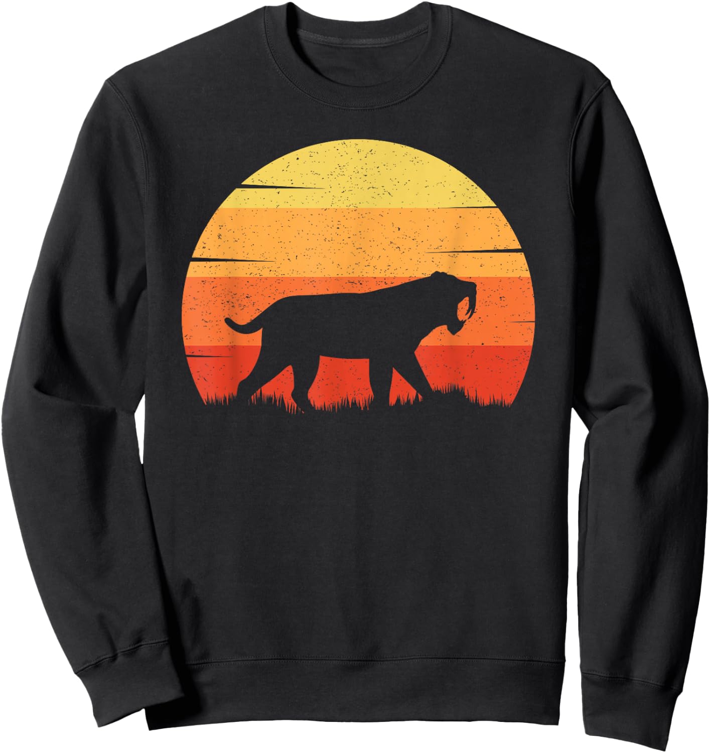 Gifts for Archaeologists & Paleontologists Co. Smilodon Prehistoric Saber-Tooth Tiger Mountain Sabertooth -Adults, -Kids Black Cotton 60%, Polyester 40% Short Sleeve Sweatshirt - Sweatshirt | Black