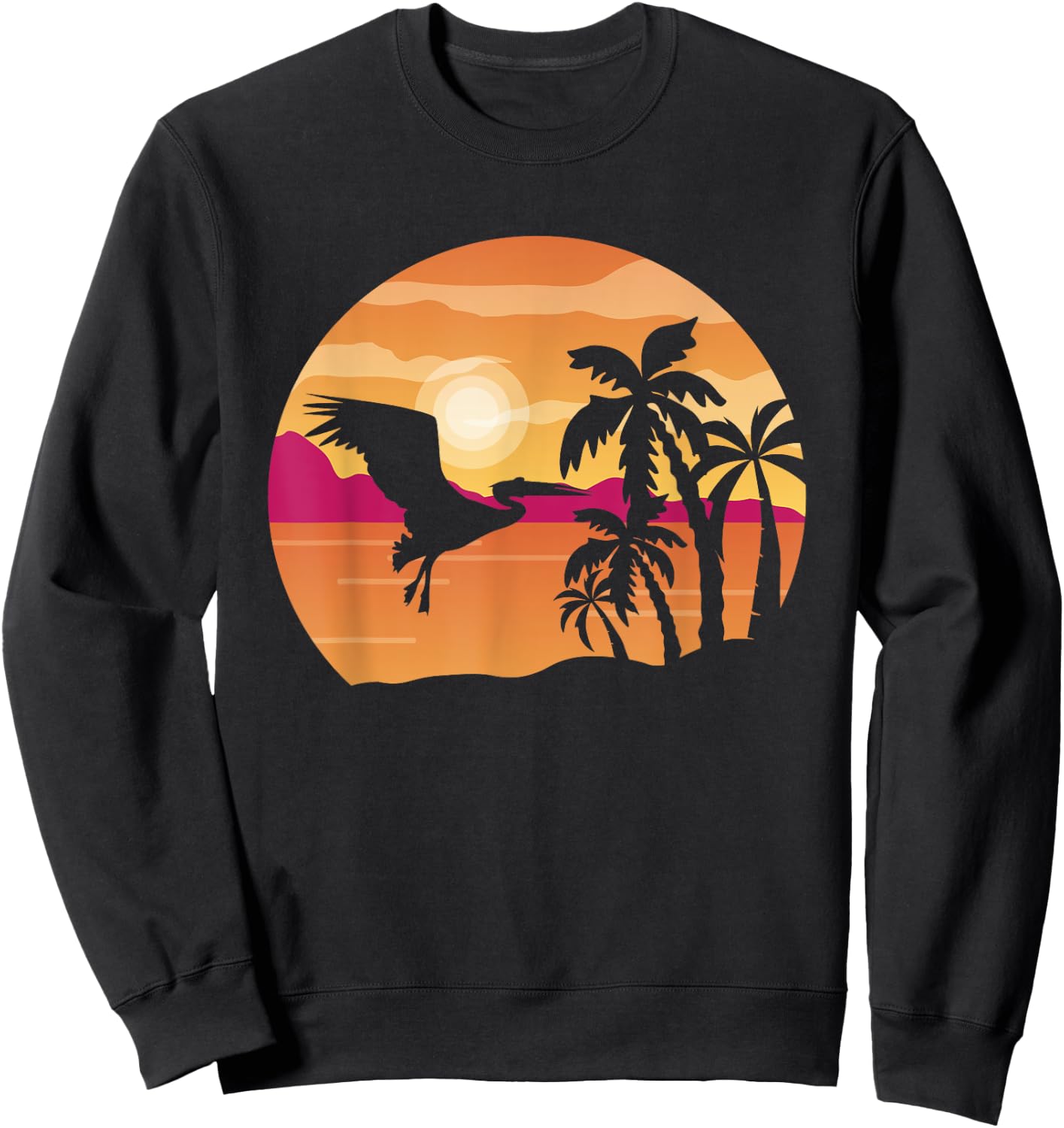 Pelican Bird Palm Tree Tropical Bird Animal Summer Sunrise Sweatshirt - Sweatshirt | Black