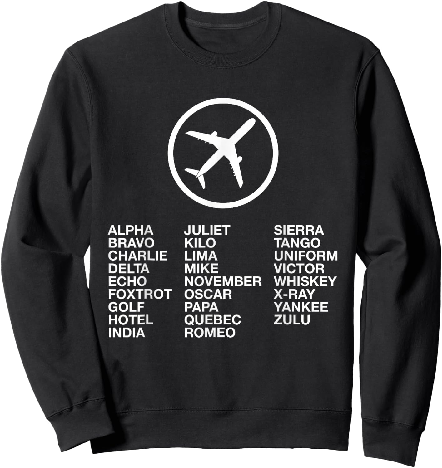 Phonetic Alphabet with Airplane Sweatshirt - Sweatshirt | Black