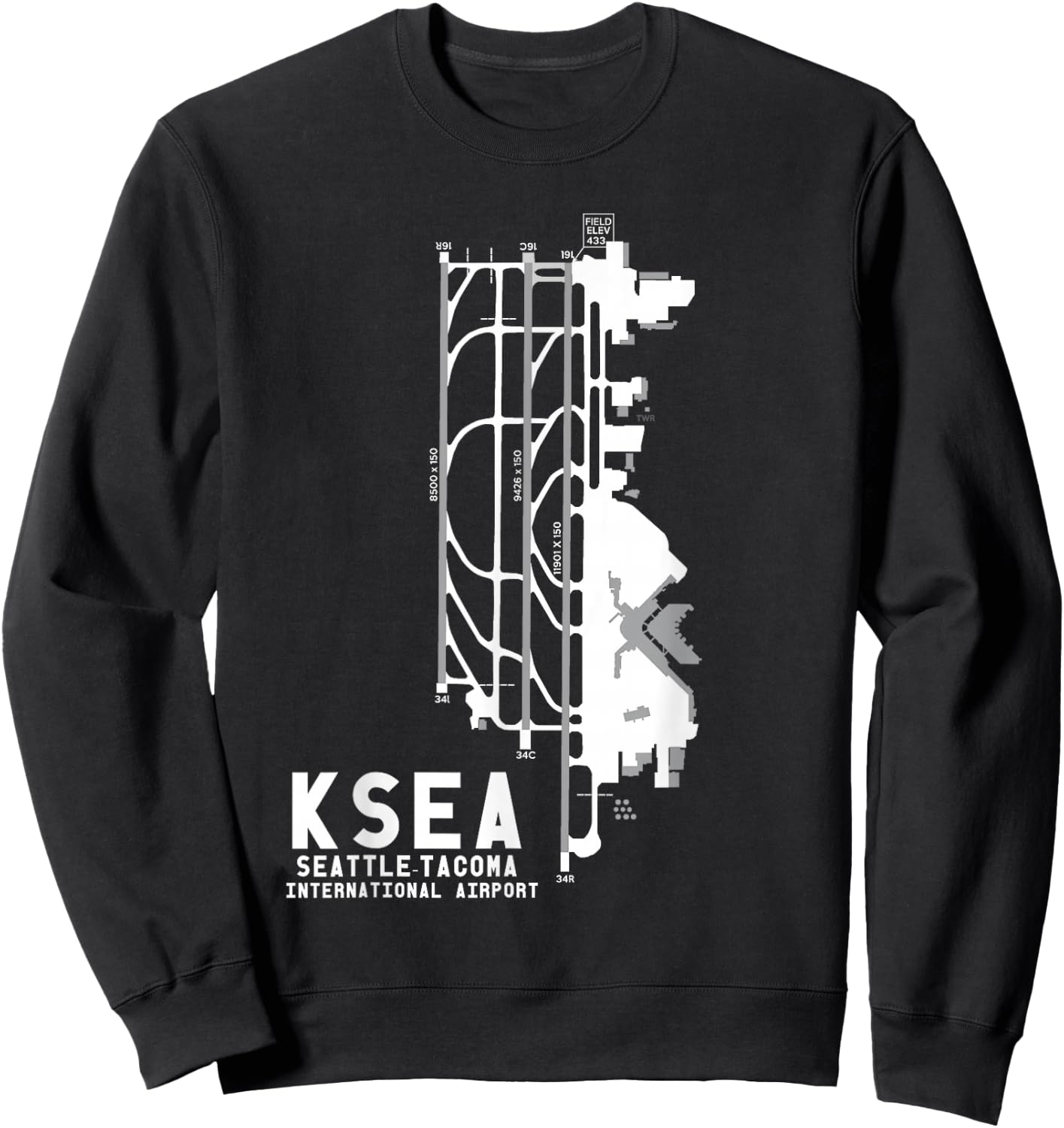 KSEA Seattle-Tacoma Int'l Airport Art Diagram Pilot Sweatshirt - Sweatshirt | Black