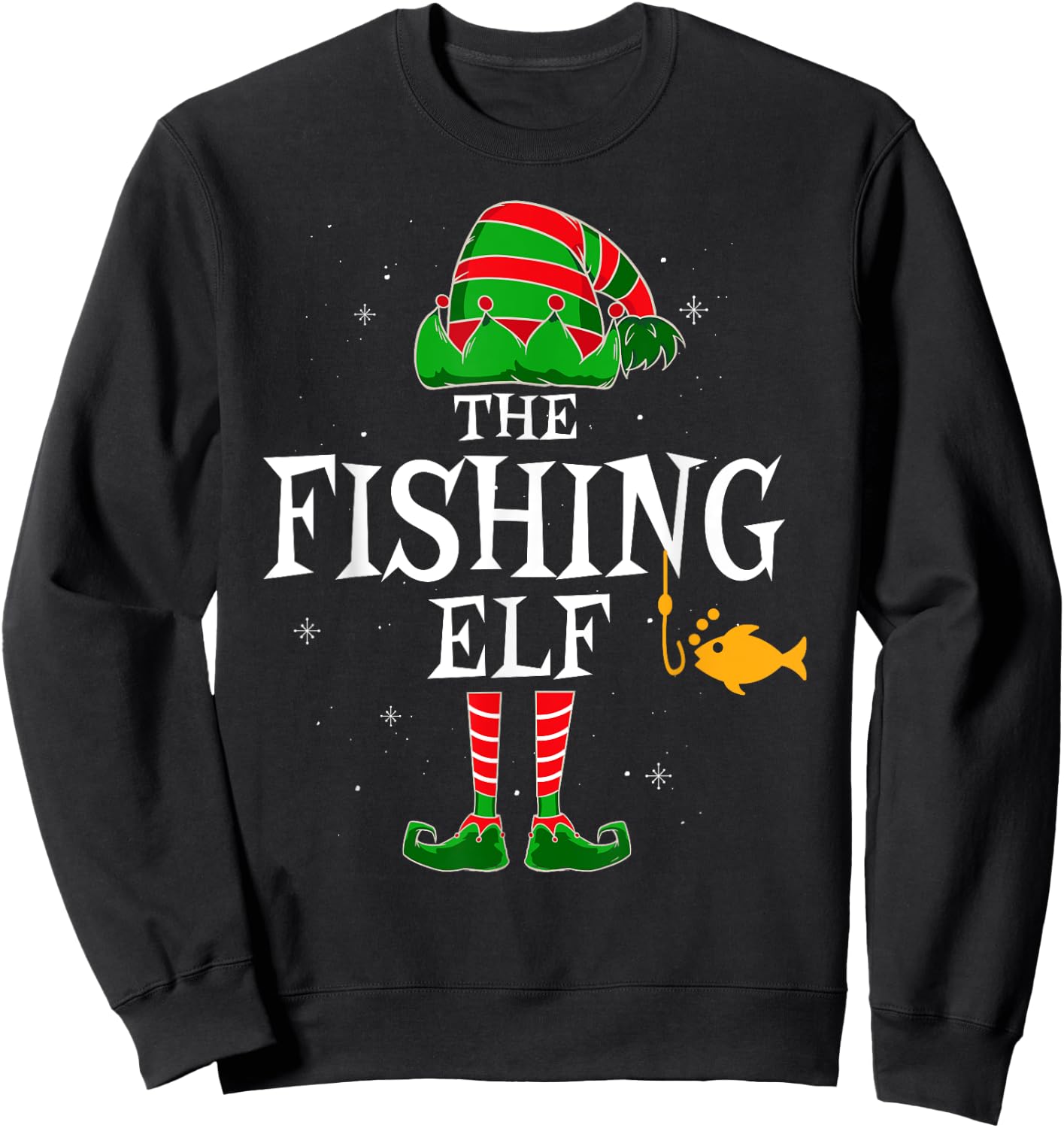 The Fishing Elf Group Matching Family Christmas Fisher Funny Sweatshirt - Sweatshirt | Black