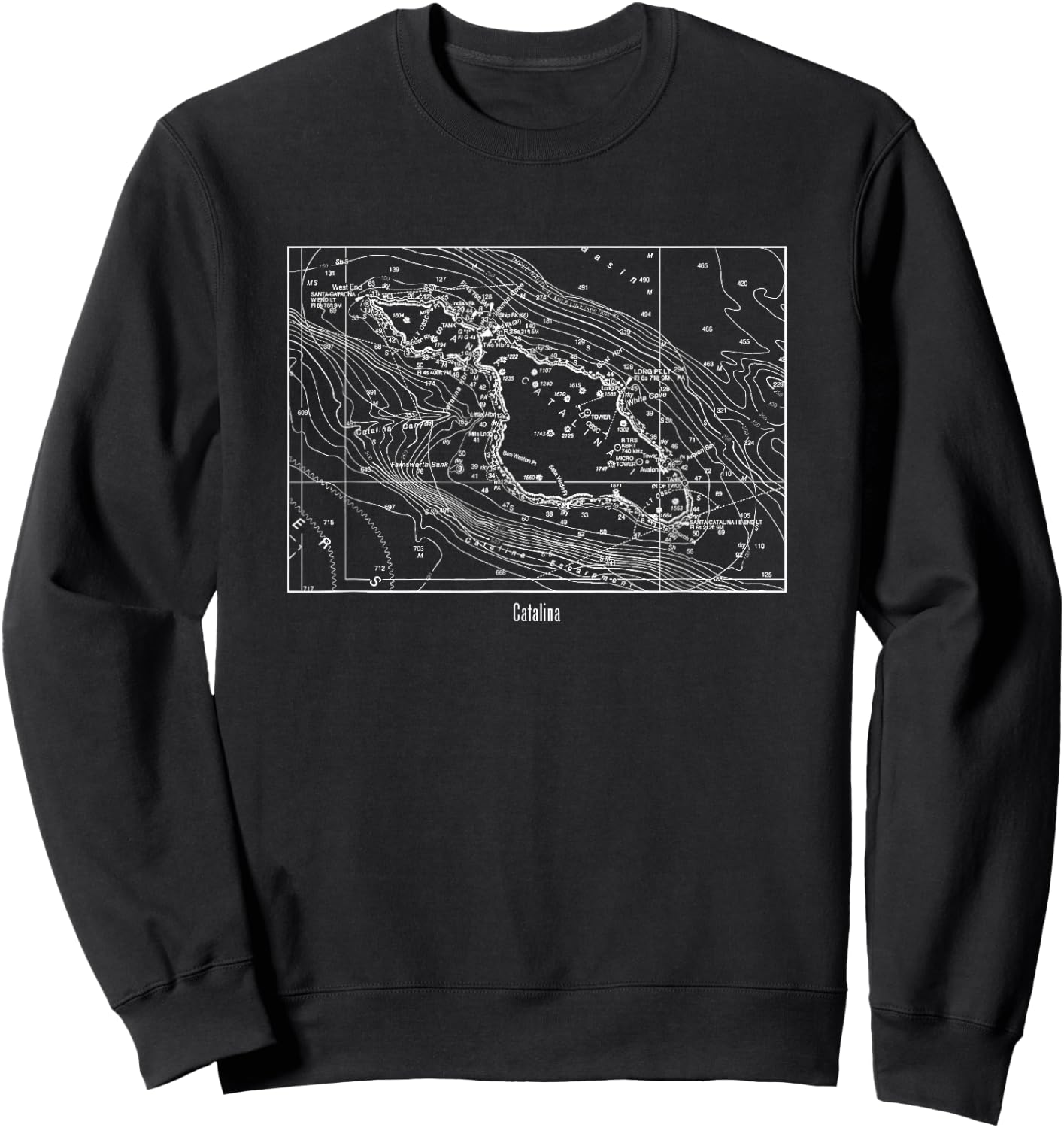 Catalina Island Nautical Marine Chart Sweatshirt - Sweatshirt | Black