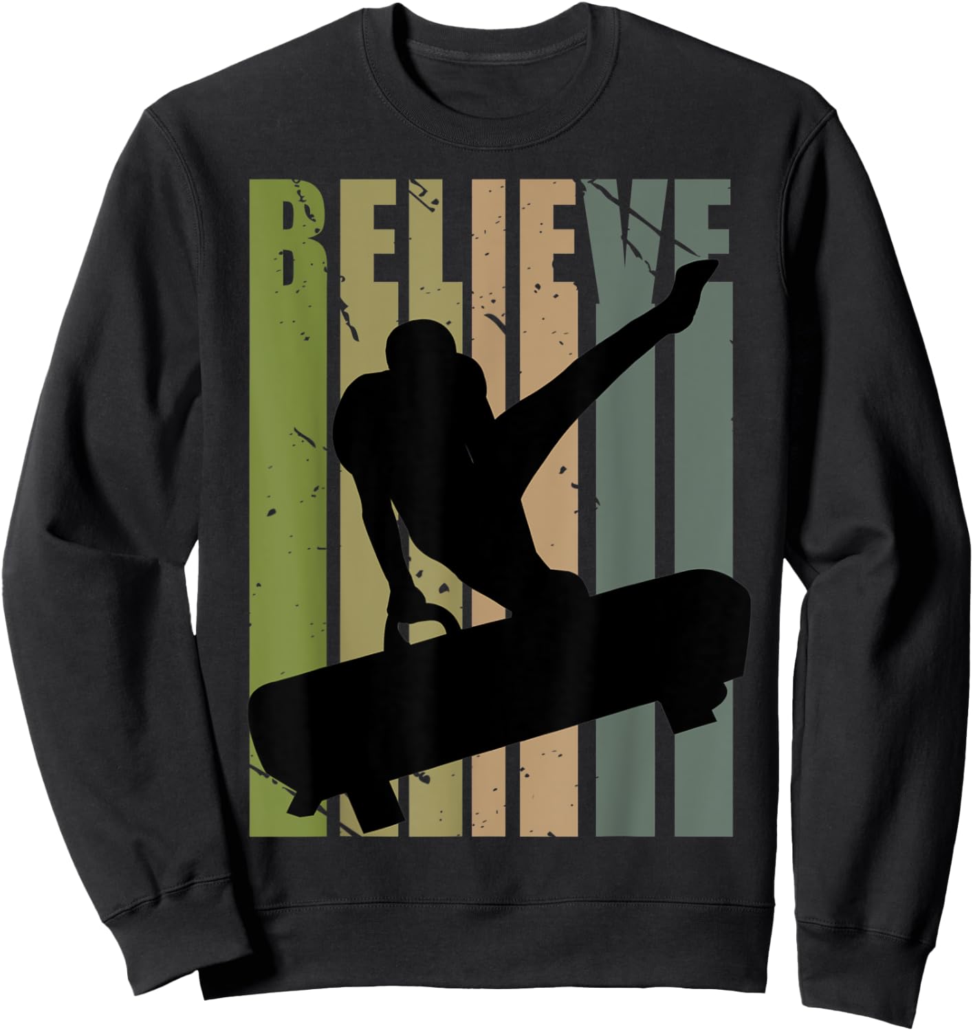 Retro Boys Gymnastics Believe Motivational Pommel Horse Sweatshirt - Sweatshirt | Black