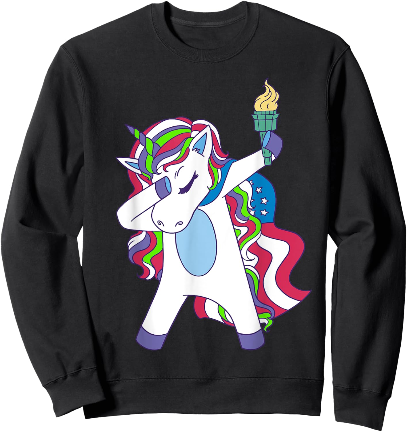 Unicorn Dabbing USA Patriotin Women's Unicorn Sweatshirt - Sweatshirt | Black