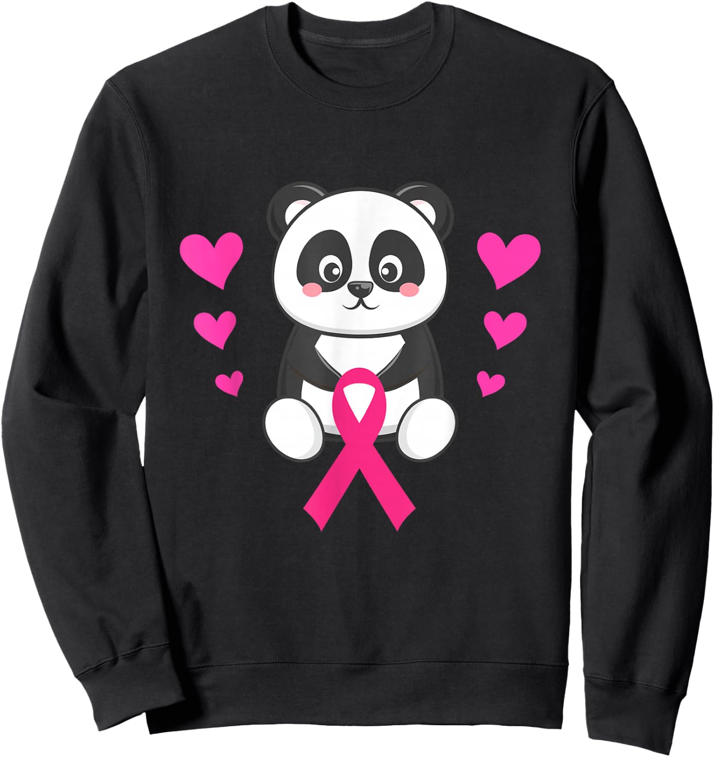 Breast Cancer Awareness Panda Holding Pink Ribbon Warrior Sweatshirt - Sweatshirt | Black
