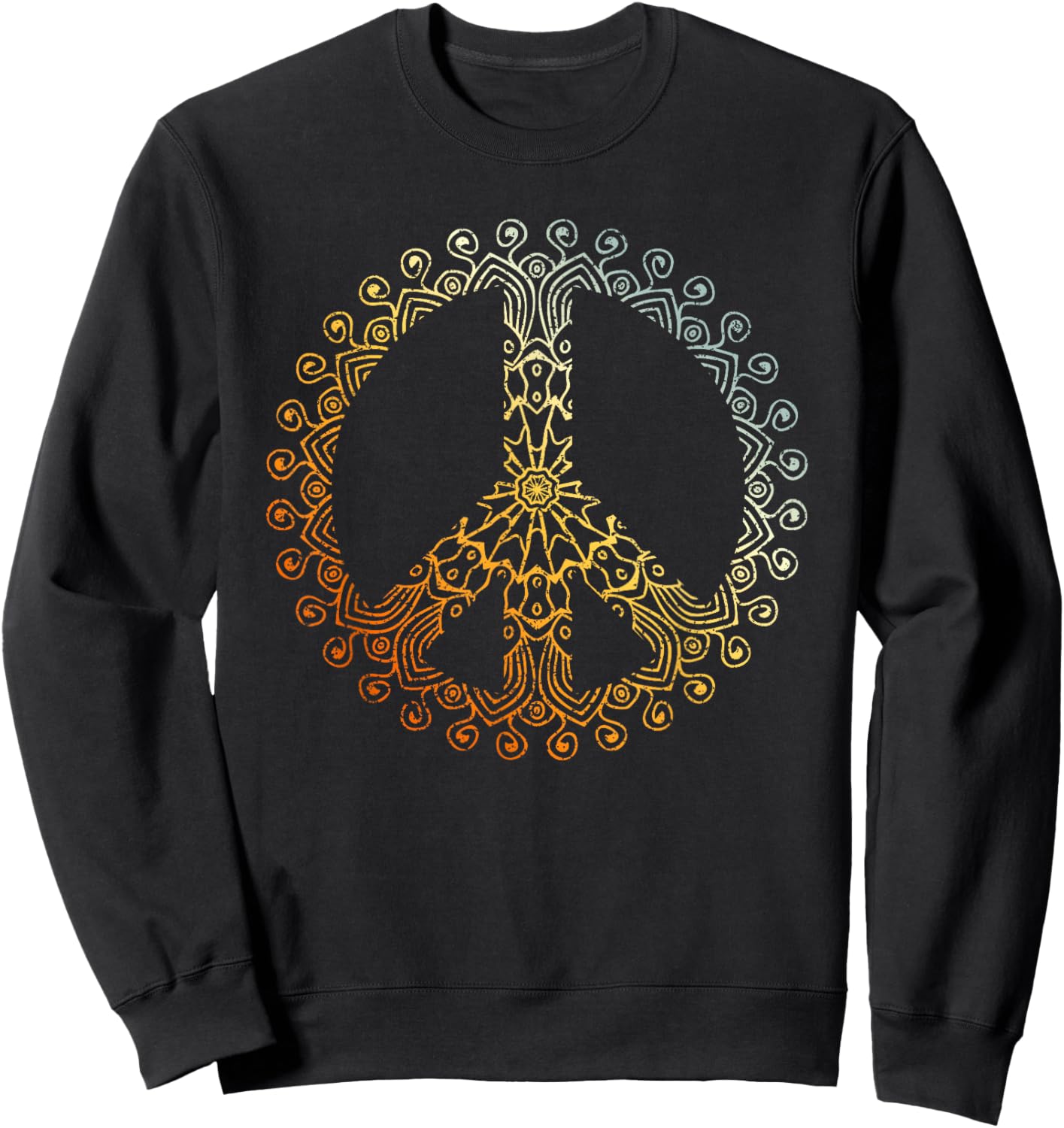 Sunny Neutral Boho Yoga Ornate Mandala Peace Sign Hippie Sweatshirt - Sweatshirt | Black
