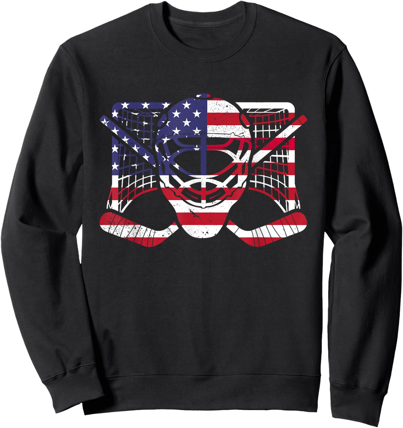 Ice Hockey Goalie American Flag USA Goalie mask 4th of July Sweatshirt - Sweatshirt | Black