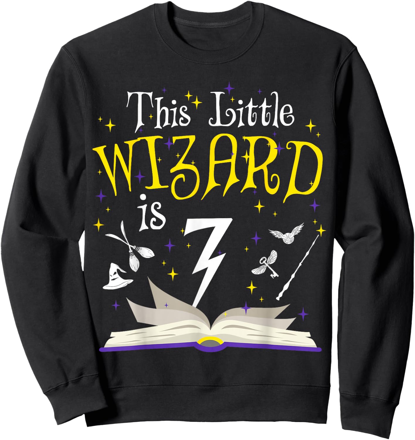 7th B-Day Magic Wizard 7 Year Old Birthday Matching Family Sweatshirt - Sweatshirt | Black