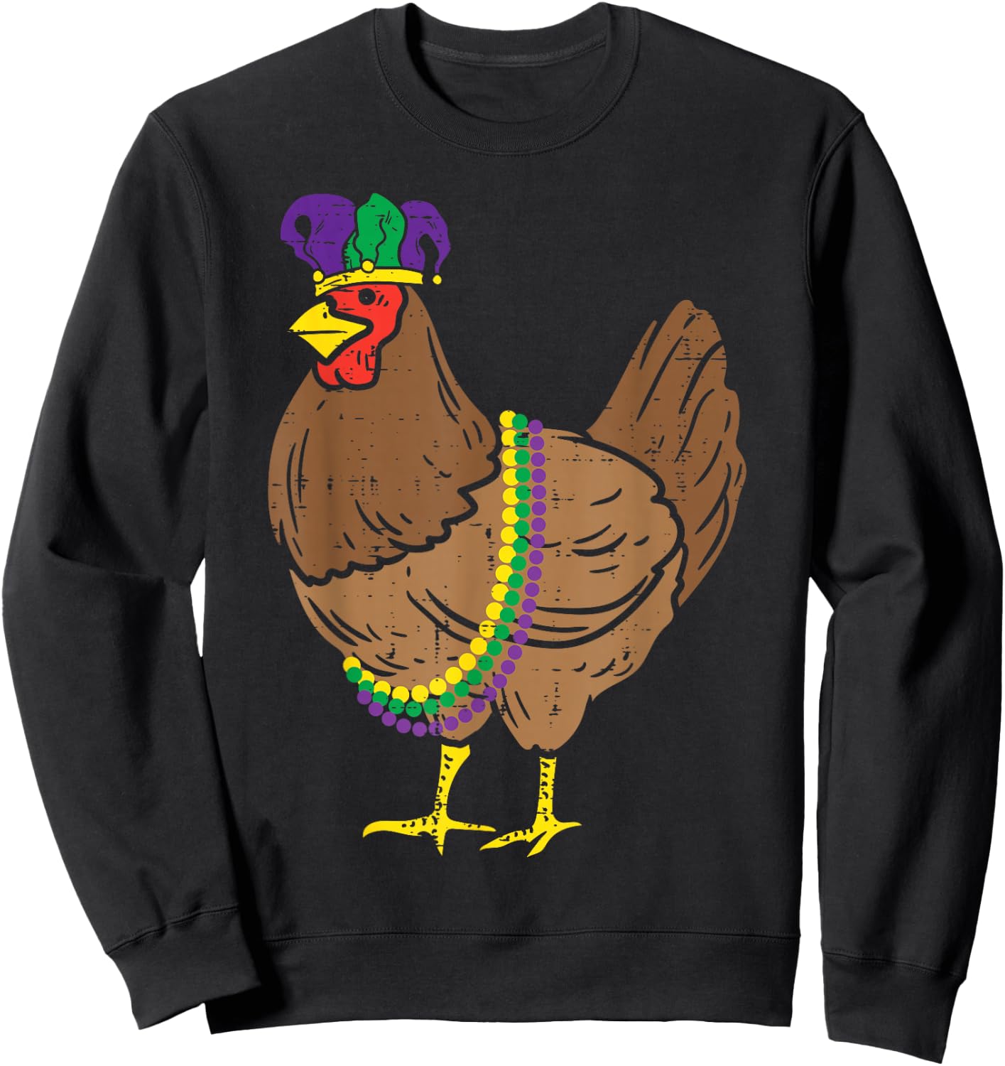 Jester Chicken Beads Mardi Gras Funny Farming Men Women Kids Sweatshirt - Sweatshirt | Black