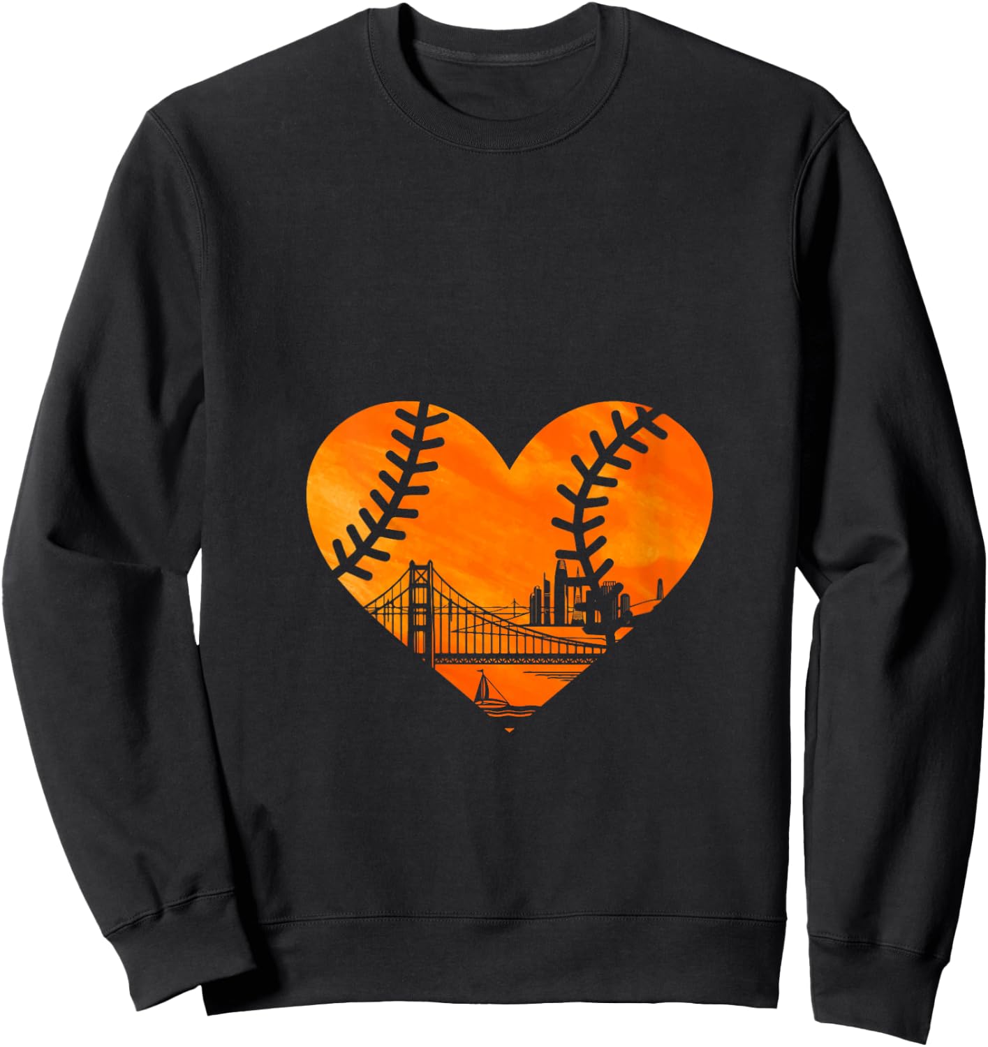 US State San Francisco Baseball Vintage Heart V-Neck Sweatshirt - Sweatshirt | Black