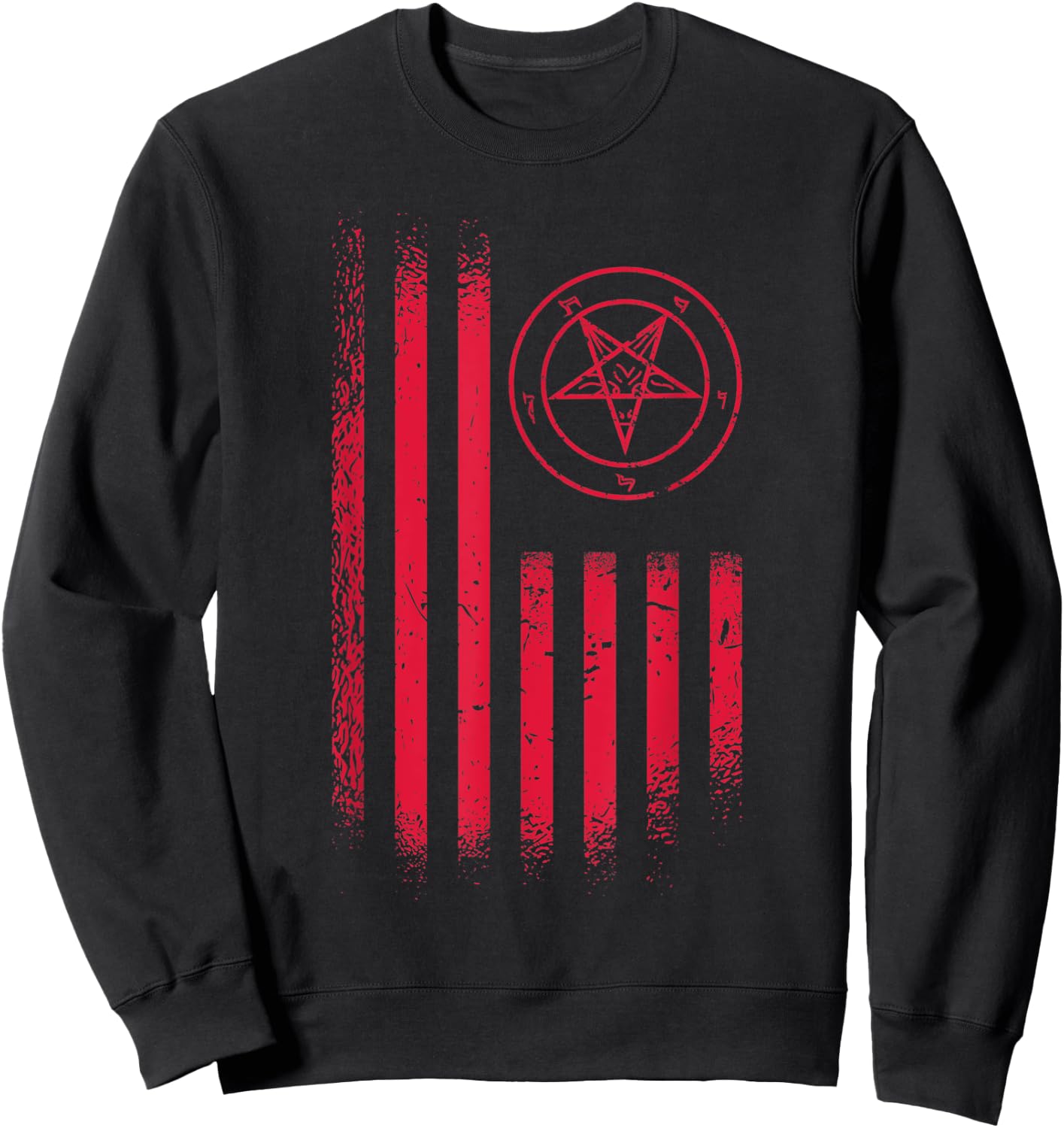 Vintage Hail Satan USA America Flag Occult Satanic Pentagram Sweatshirt - Sweatshirt | Black