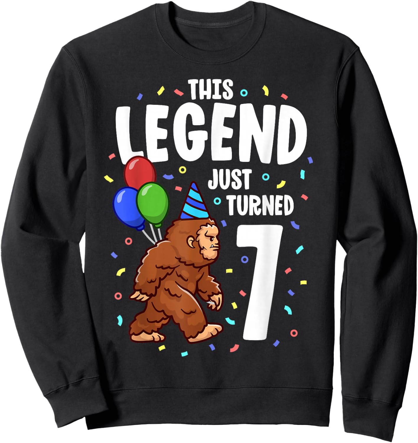 Bigfoot Birthday Party 7 Years Old Sasquatch Theme Boys Sweatshirt - Sweatshirt | Black